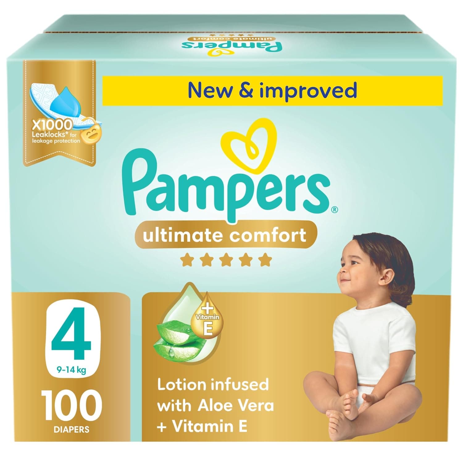 Pampers Ultimate Comfort, Taped Diapers, Size 4, 9-14 kg, Giant Saving Box, 100 Diapers