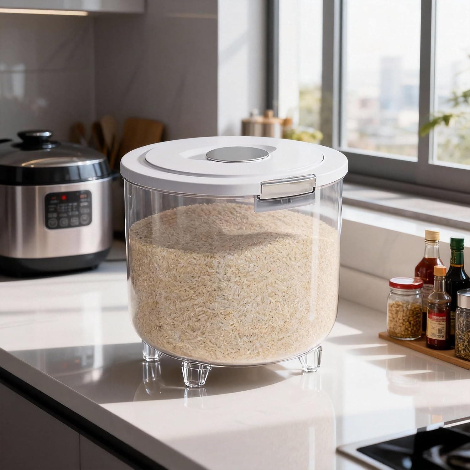 Rice Dispenser, Airtight Moisture Proof Rice Bucket, Large Grain Container Storage with Lid, Dry Food Grain Flour Soybean for Kitchen Pantry Countertop (5KG)