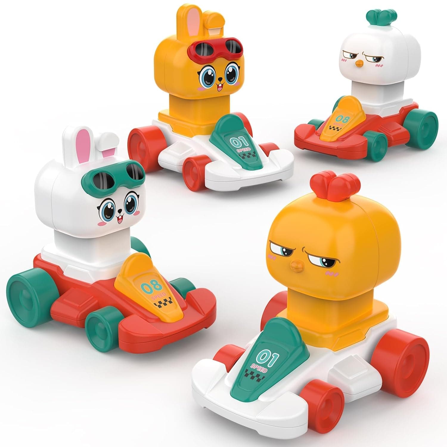 Animal Press and Go Toy Cars for Toddlers 6-18 Months 4 Pieces Friction Powered Crawling Toys for Babies Early Educational Developmental Vehicles for 1 Year Old Boys and Girls Multi-Color