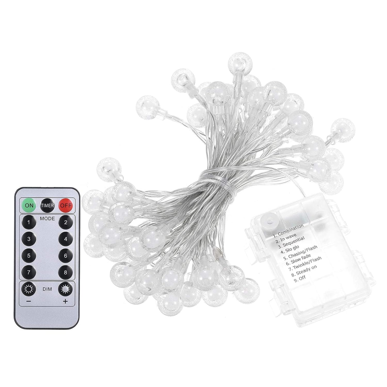 Fawoonu Batterys Operated Globe String Light with Remote 23FT 50LEDs Twinkle String Lights 8 Lighting Modes IP65 Water-resistant Warm White Garden Lamp for Bedroom Wedding Party Patio Umbrella Decor