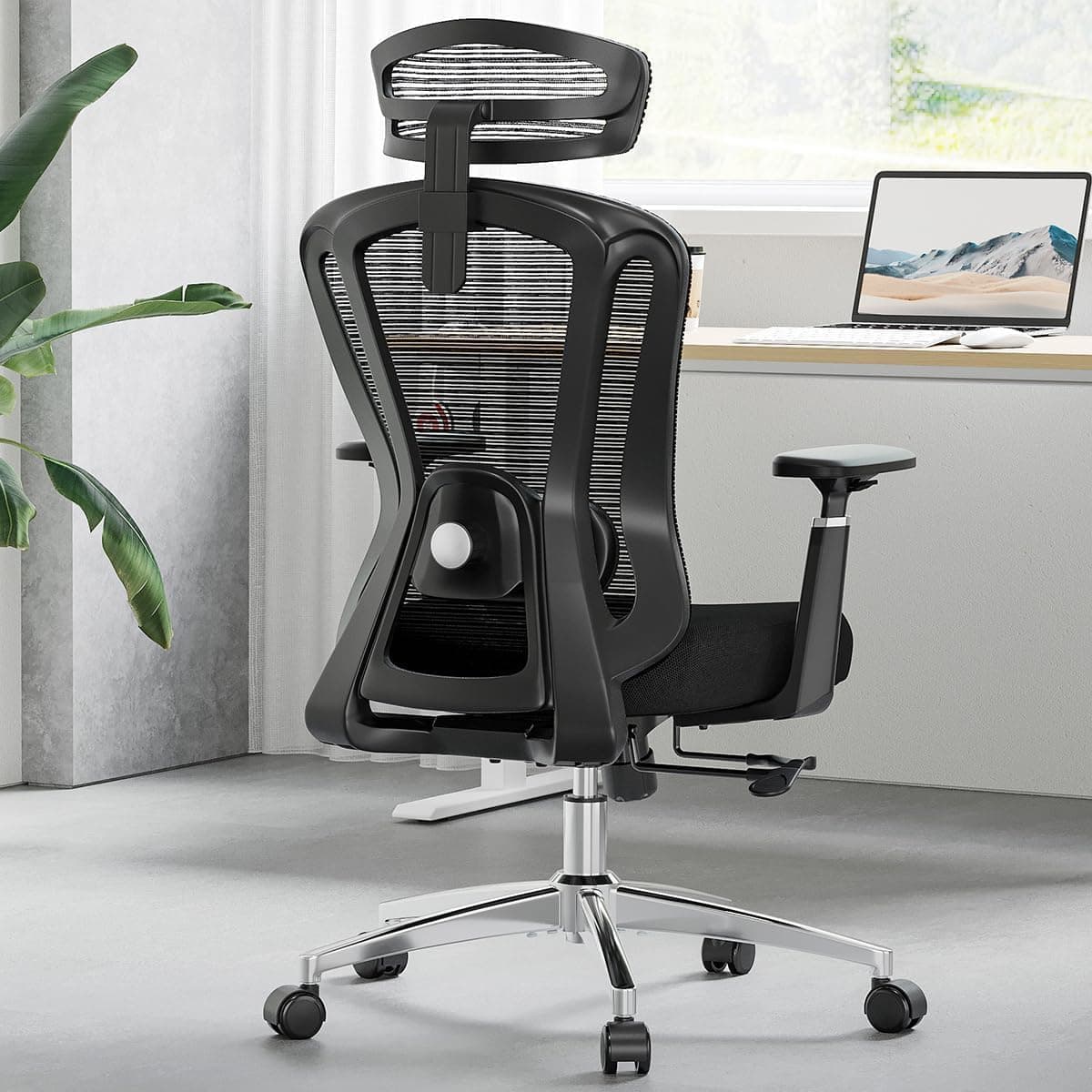 Farini Ergonomic Office Chair, Mesh High Back with Lumbar Support, 3D Armrests and Adjustable Headrest for Home Office Computer Desk for Heavy People, Black