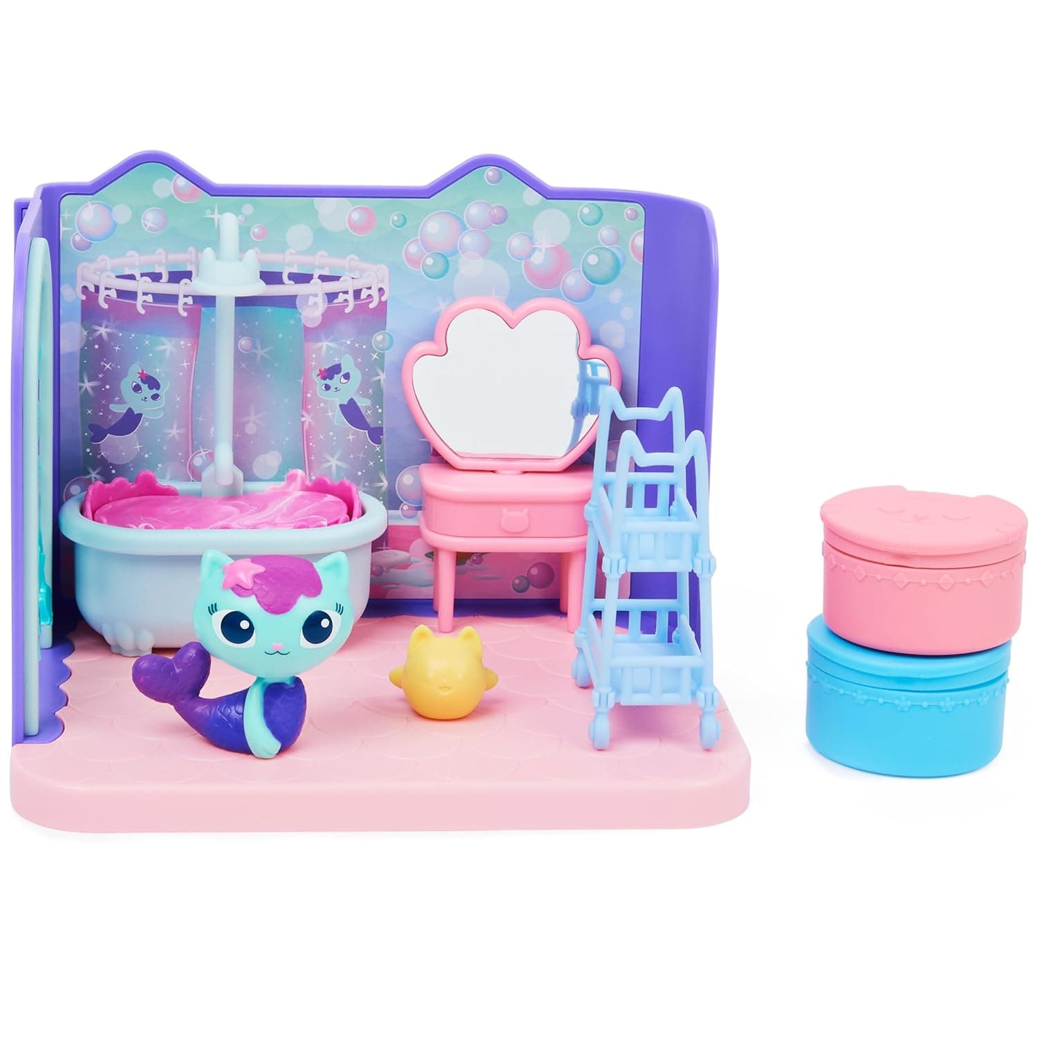 Gabby's Dollhouse Primp and Pamper Bathroom with Mercat Figure, 3 Accessories, 3 Furniture and 2 Deliveries, Kids, Ages 3 and Up
