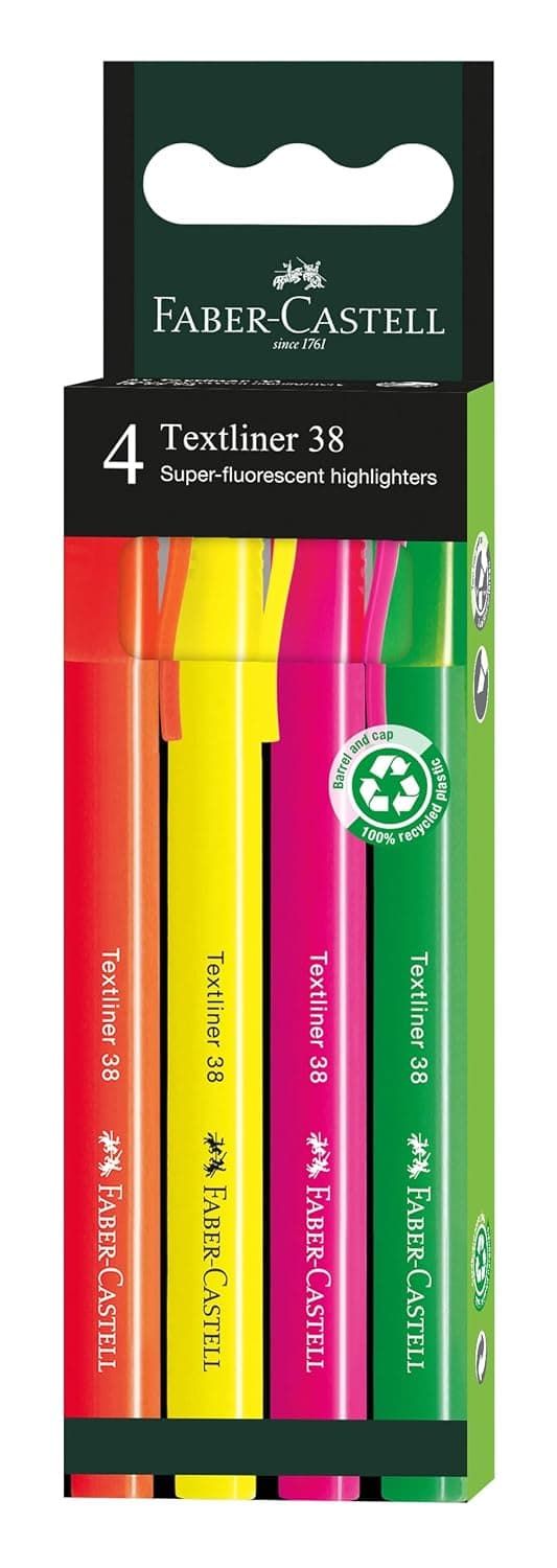 Faber Castell Textliner 38 Highlighter 4-Pieces, Multicolor