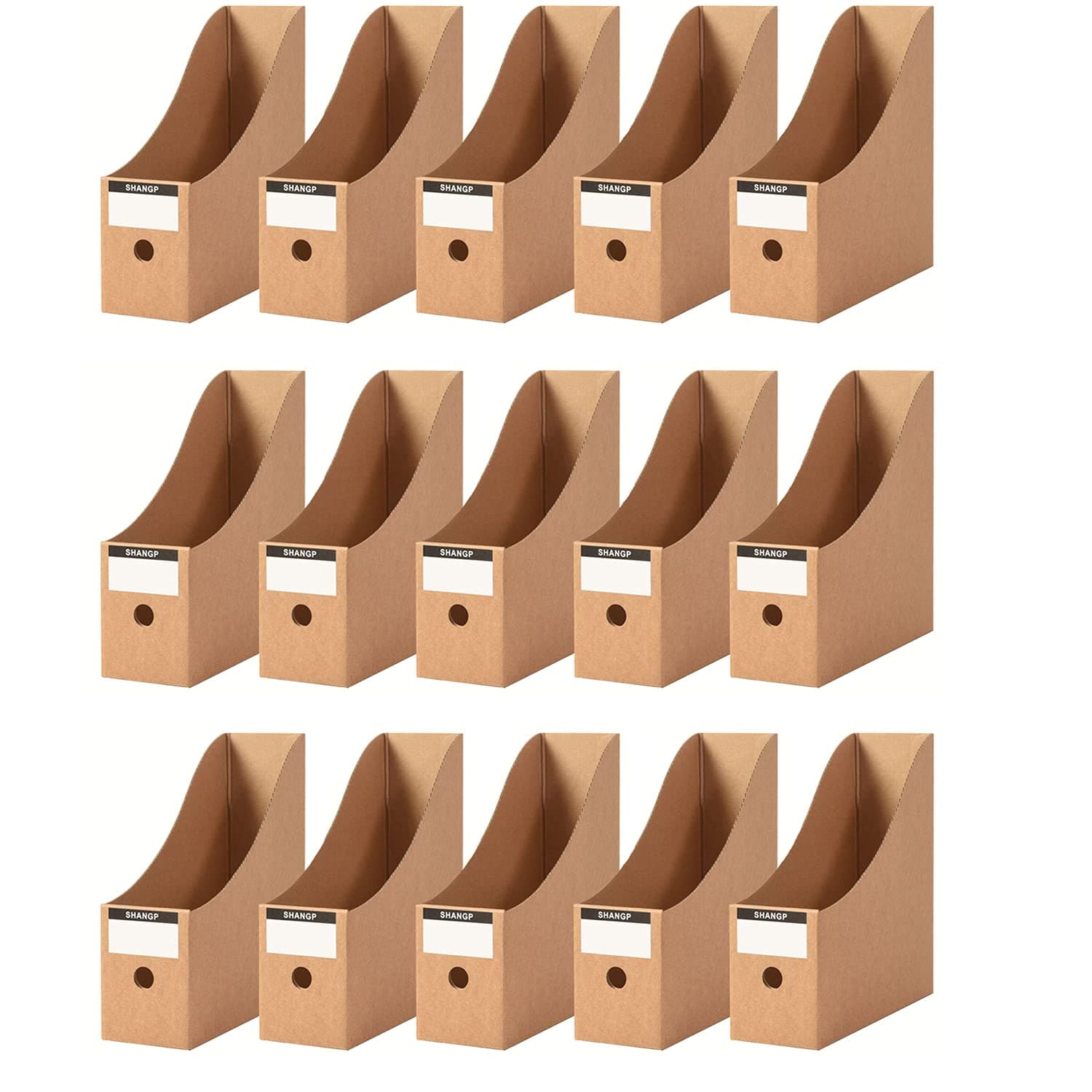 Foldable Desk File Holder Organizer Sturdy Cardboard Magazine Storage Box Document Rack with Blank Label Stickers for Home School Office (15, Brown)