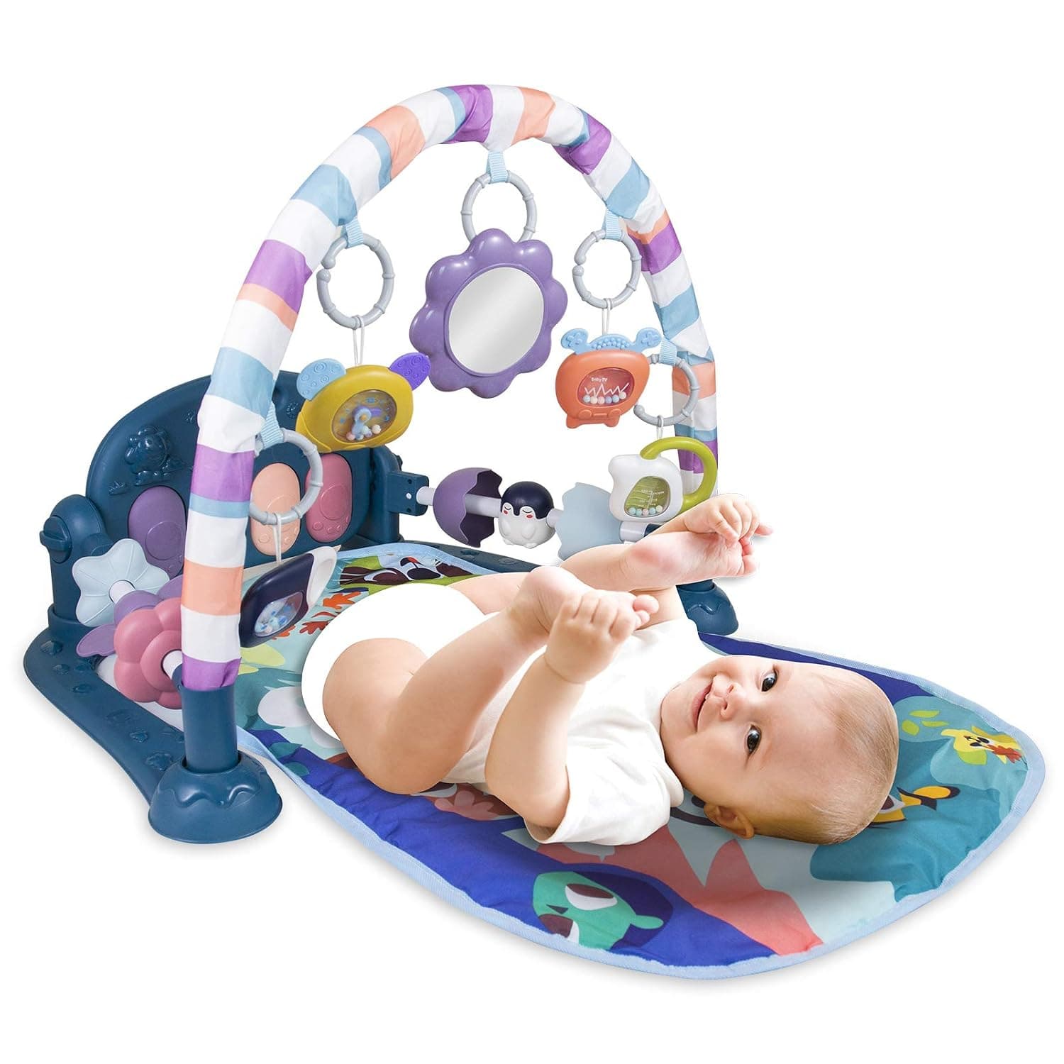 Baby Piano Play Mat Activity Gym, Musical Learning Playmat for Infants (Blue)