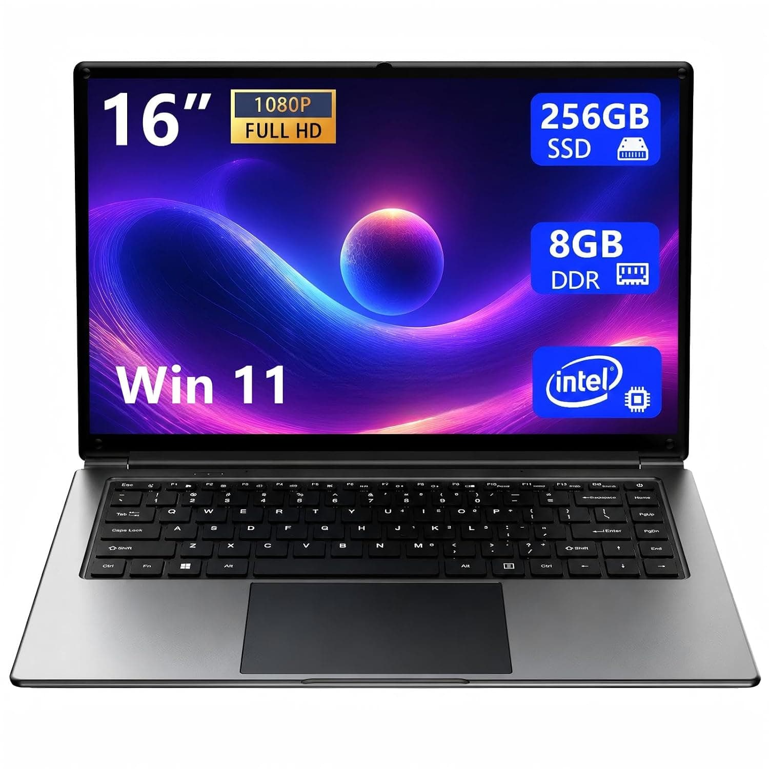 Morostron 16" Laptop 8GB DDR 256GB Portable SSD Expandable to Pentium Quad Core CPU up to 2.64GHz, 9000mAh Battery, USB3.0 Mini HDMI Interface