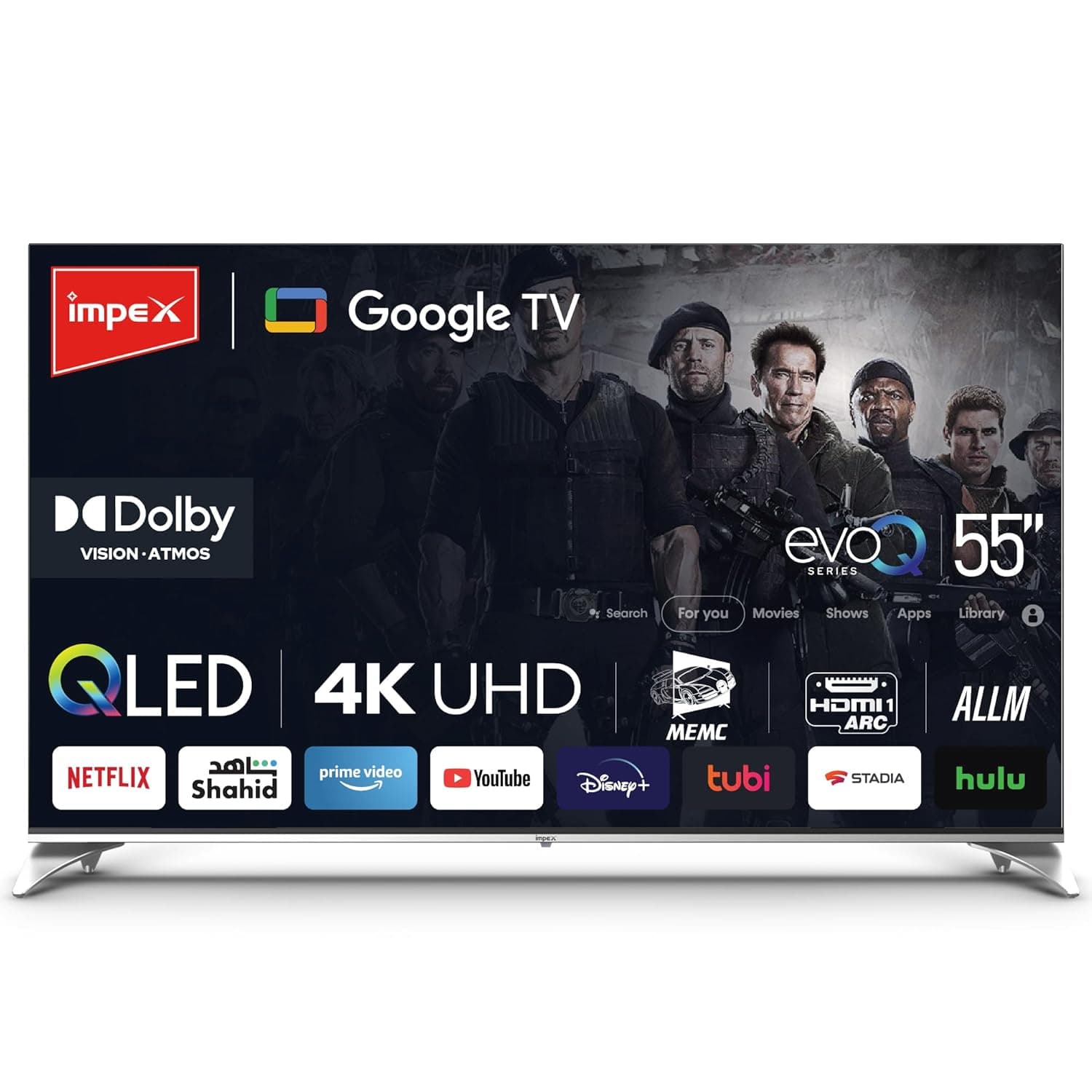 Impex 55 Inch 4K Ultra HD Smart QLED Google TV, Frameless Design, Dolby Vision And Atmos, ALLM, MEMC, Support Wi-Fi, Bluetooth, Optical, HDMI ARC With eARC & USB Connectivity- 2 Years Warranty