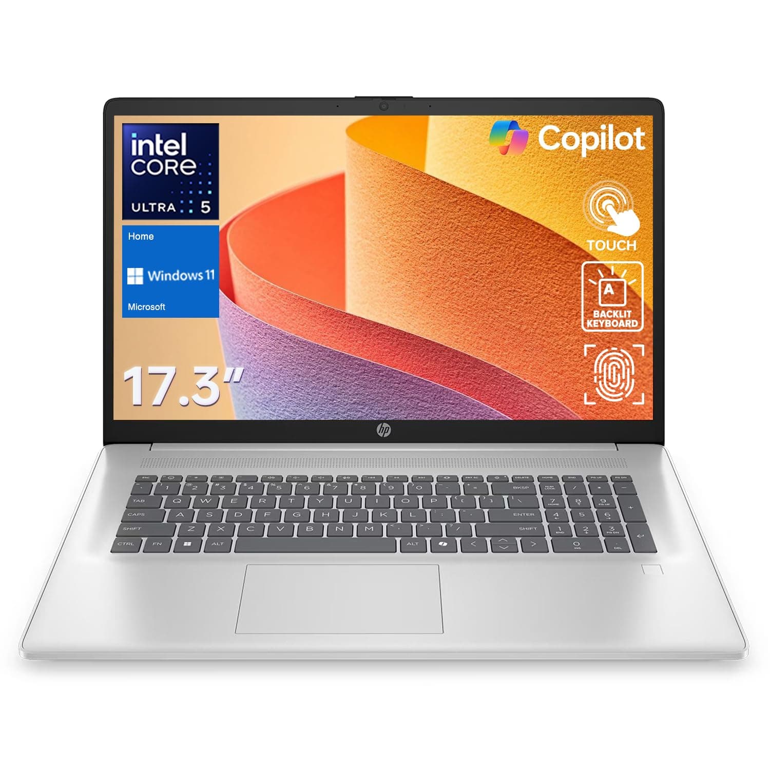 HP 17t Performance Business Laptop, 17.3" FHD, Intel Core i7-1355U, 32GB RAM, 1TB SSD, Fingerprint Reader, HDMI, SuperSpeed USB, Wi-Fi 6, Backlit Keyboard, Windows 11 Pro, Silver