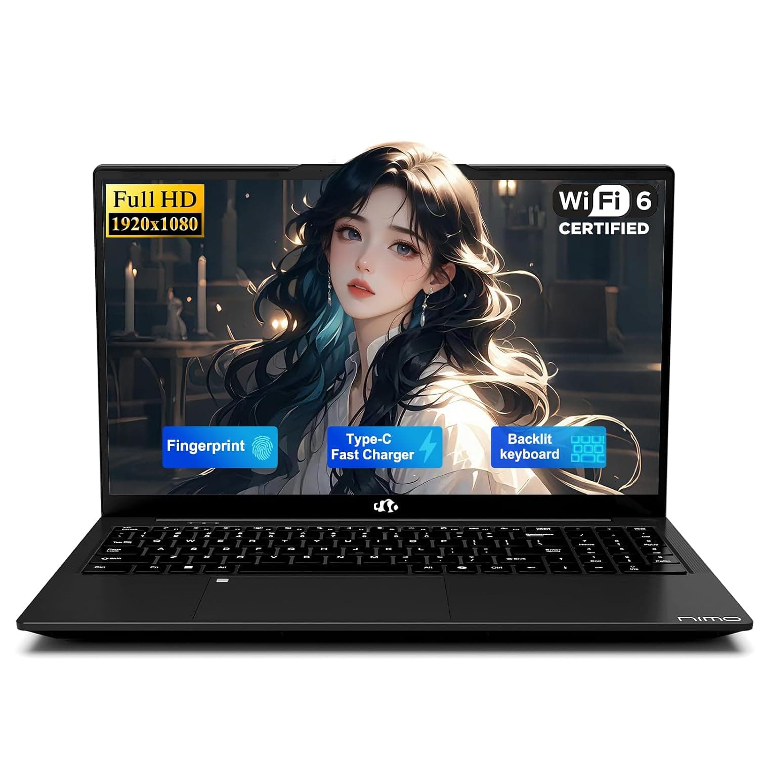 NIMO 15.6" IPS FHD Gaming Laptop, Ryzen 7 8745HS 32GB DDR5 RAM 1TB SSD (8C/16T, up to 4.9GHz) Radeon 780M Graphics Business Computer with 100W Type-C Backlit Keyboard, Fingerprint USB-C 4.0