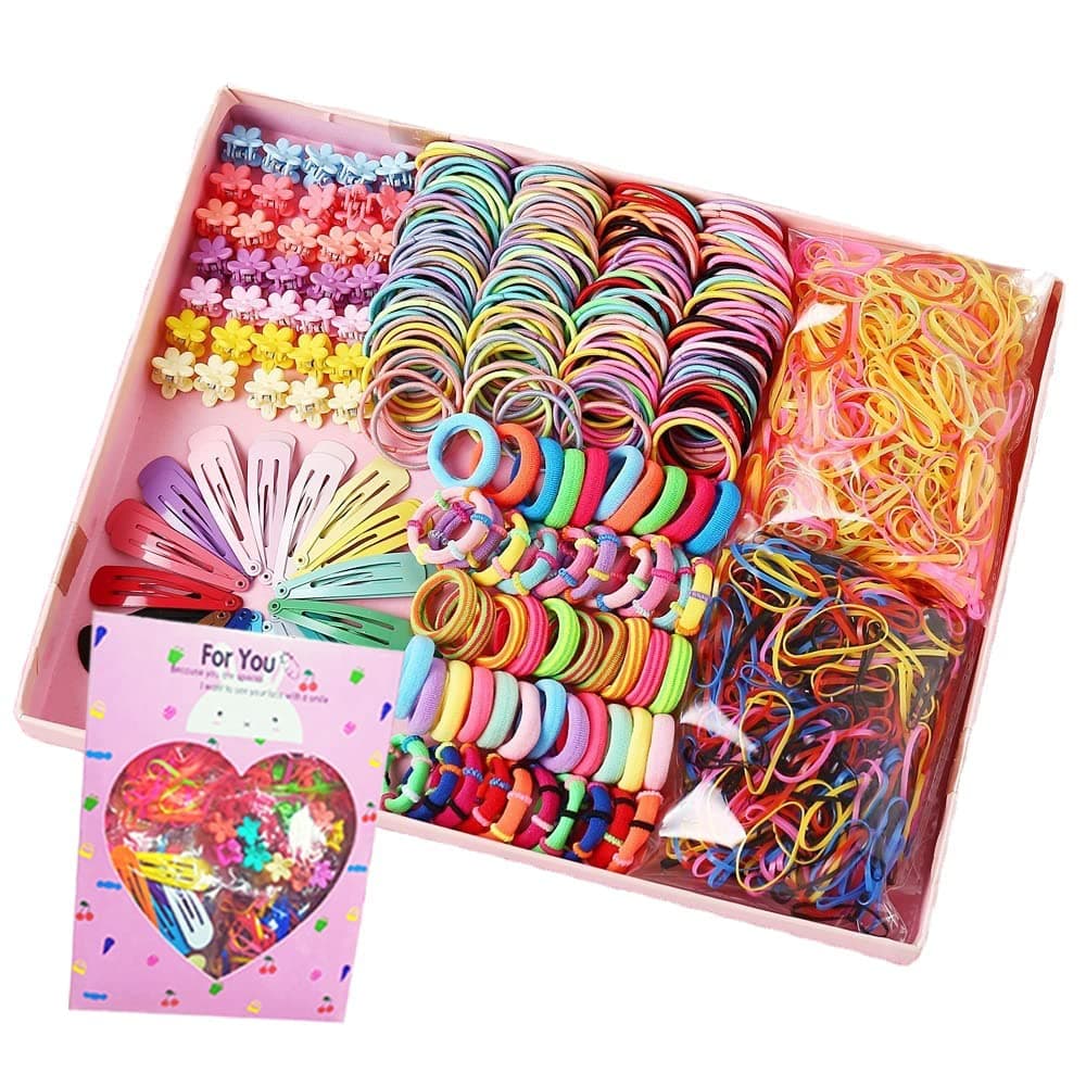Bukela 780 Pcs Girls Hair Accessories Set in Gift Box | Includes Bows, Flower Hair Clips for Girls & Elastic Hair Ties | Complete Hair Styling Kit for Baby, Toddler & Little Girls