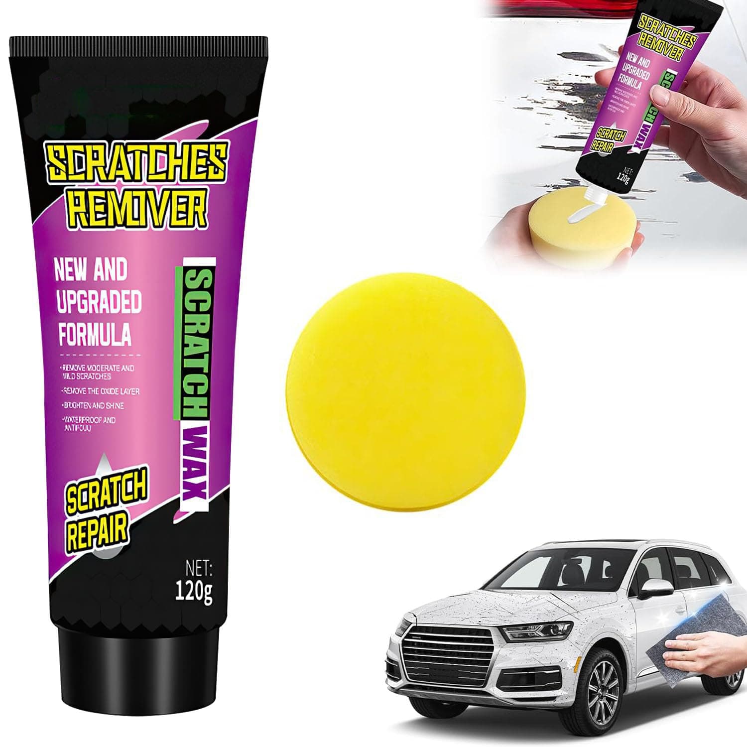 Car Scratch Remover Paste with Polishing Wax & Sponge – Removes Minor Swirls Oxidation, No Paint DIY Care for Various Surfaces