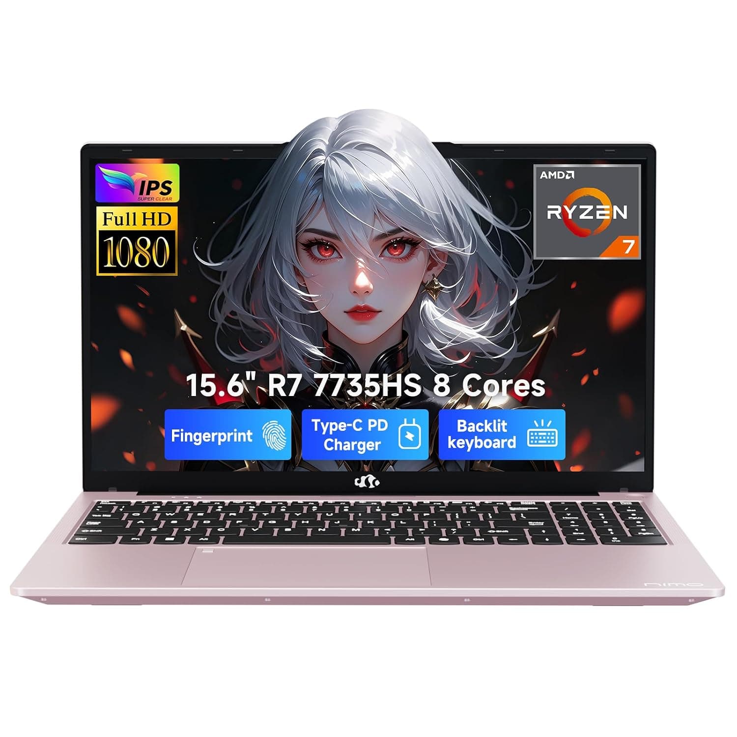 NIMO 15.6" IPS FHD Gaming-Laptop, AMD Ryzen 7 7735HS 64GB DDR5 RAM 1TB SSD (8C/16T, Up to 4.75GHz) Business-Computer with Radeon 680M Graphics 100W Type-C Backlit Keyboard Fingerprint
