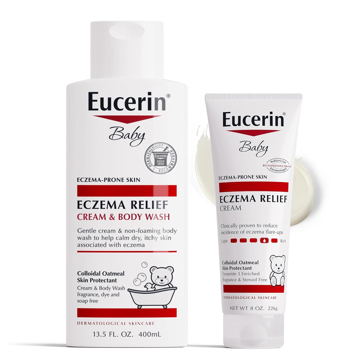 Eucerin Baby Skin Care Set for Eczema-Prone Skin With Colloidal Oatmeal, Fragrance Free, Relief Cream and Body Wash (13.5 Fl Oz) + Cream (8 Oz Tube)