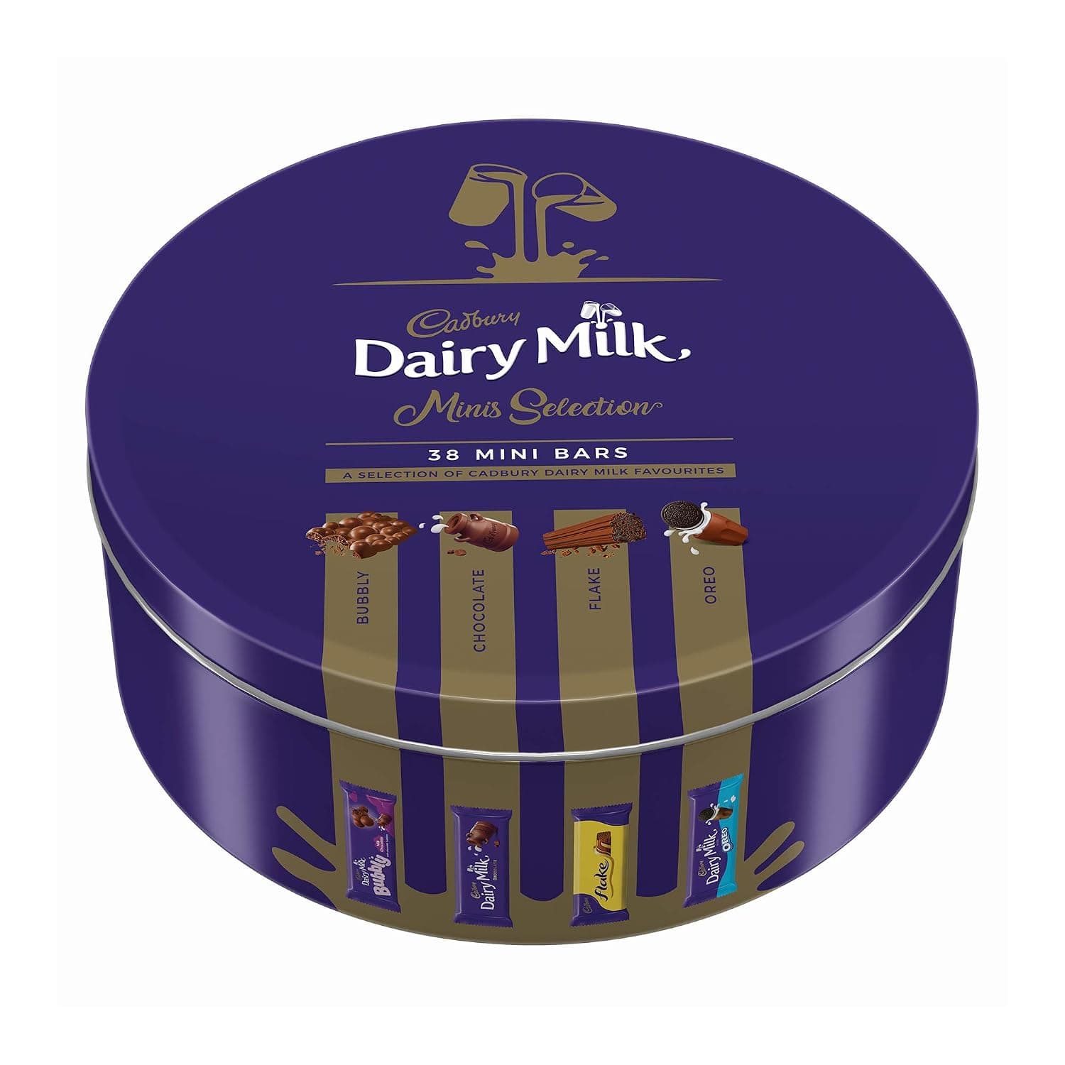 Cadbury Milk Chocolate Assortment Tin (Plain, Bubbly, Flake, Oreo), 500 gm), Purple