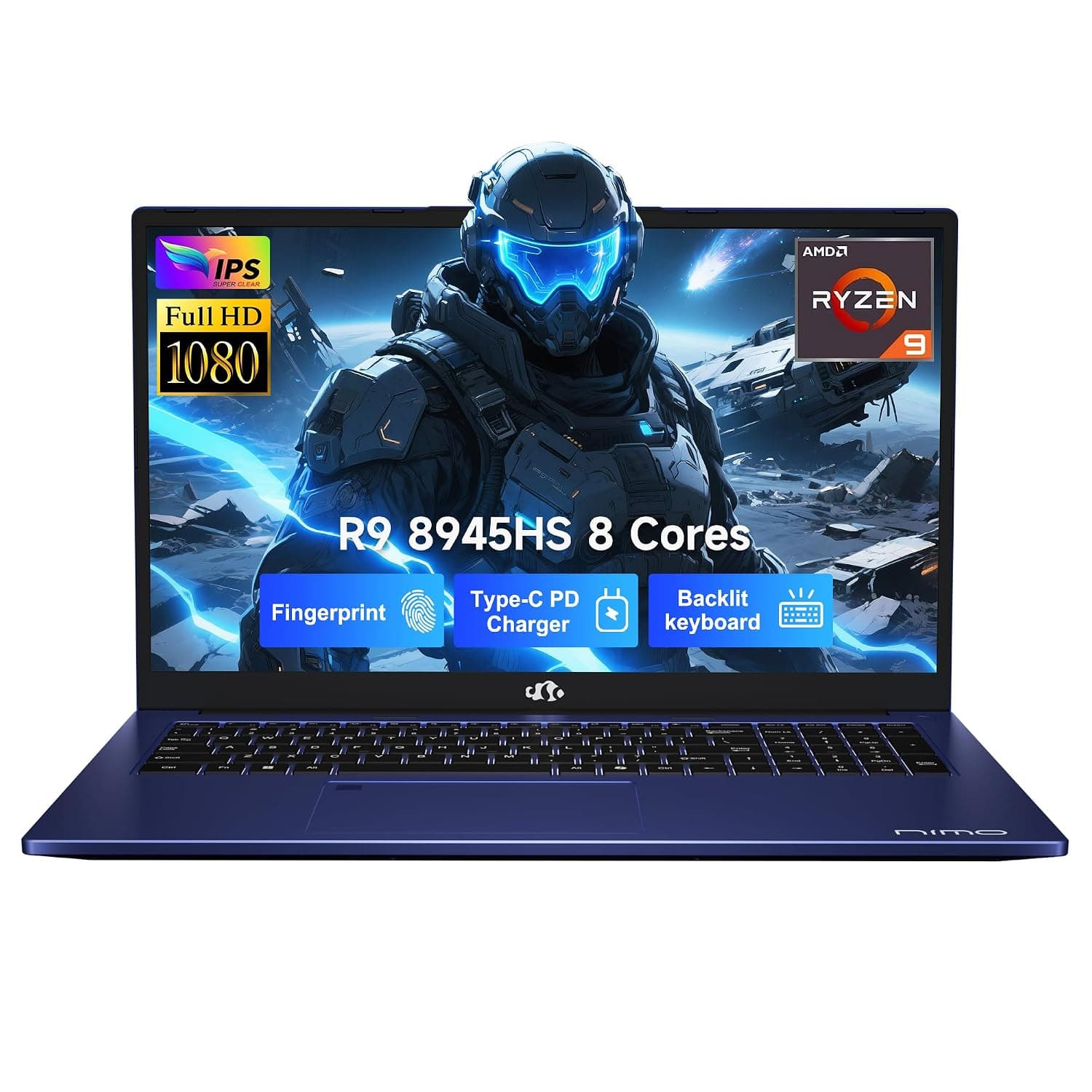 NIMO 17.3 Gaming-Laptop Ryzen 9 8945HS (>i9-13900H) 32GB RAM, 1TB SSD, Radeon 780M Graphics, PD 100W Type-C 4.0, AI&VR Ready Copilot+ PC, Backlit KB Fingerprint Unlock, Gaming Student Office Business