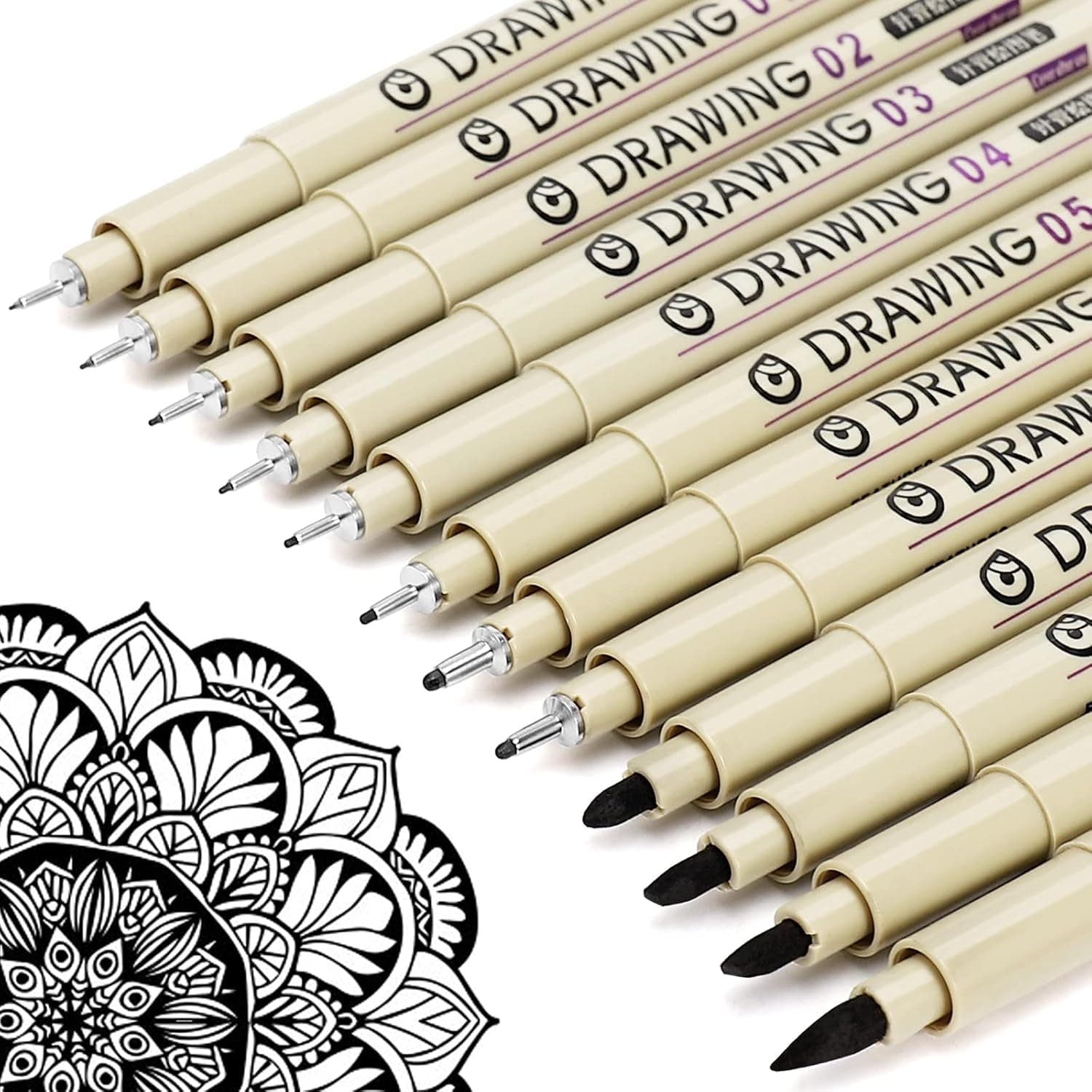 Micro Fineliner Drawing Art Pens,12 Black Fine Line Waterproof Ink Set, Technical Drawing Pens for Artist Calligraphy Pens, Waterproof Archival Ink Pen for Journaling, Illustration, Sketching