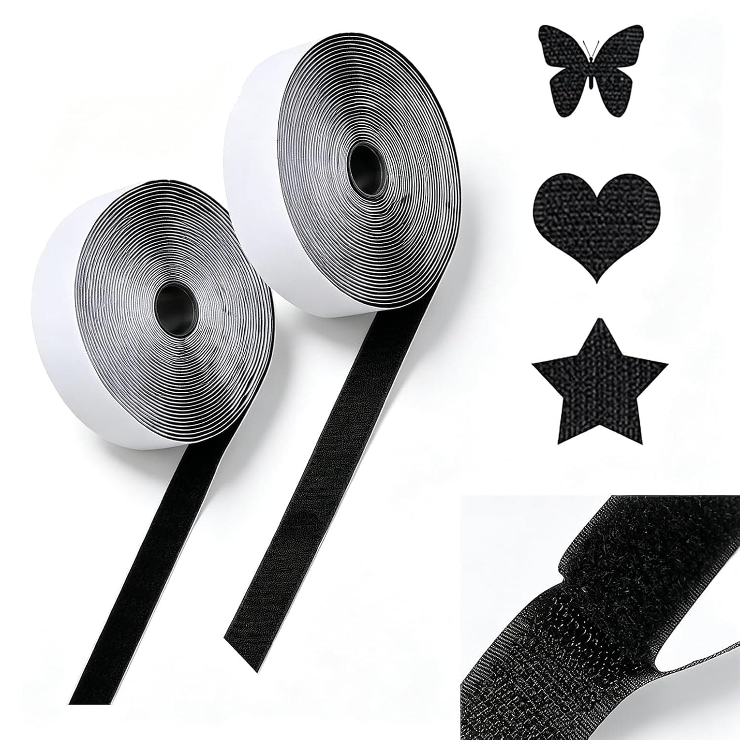 16.4FT Hook and Loop Tape, Strong Adhesive Backed Fastener Strip for Wall Hanging, Rug Non-Slip Grip, DIY Home & Office Organization - Easy Cut Black Tape
