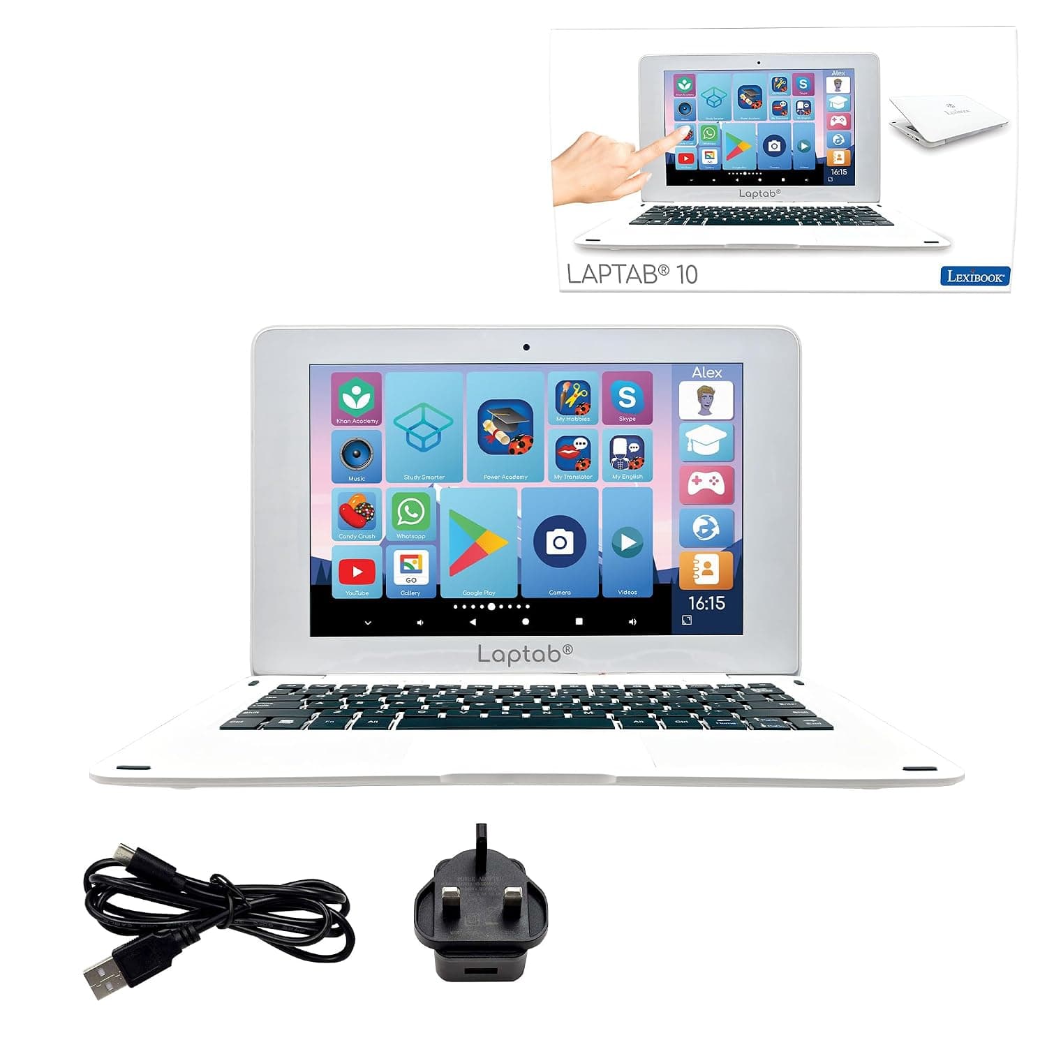 Lexibook LAPTAB® 10, Laptop with touch screen, Designed for the whole family, Educational and Fun content, Powered by Android™, Parental control, Ultra thin and light, LT10EN | Android powered, Parental controls, Educational content, Ultra thin