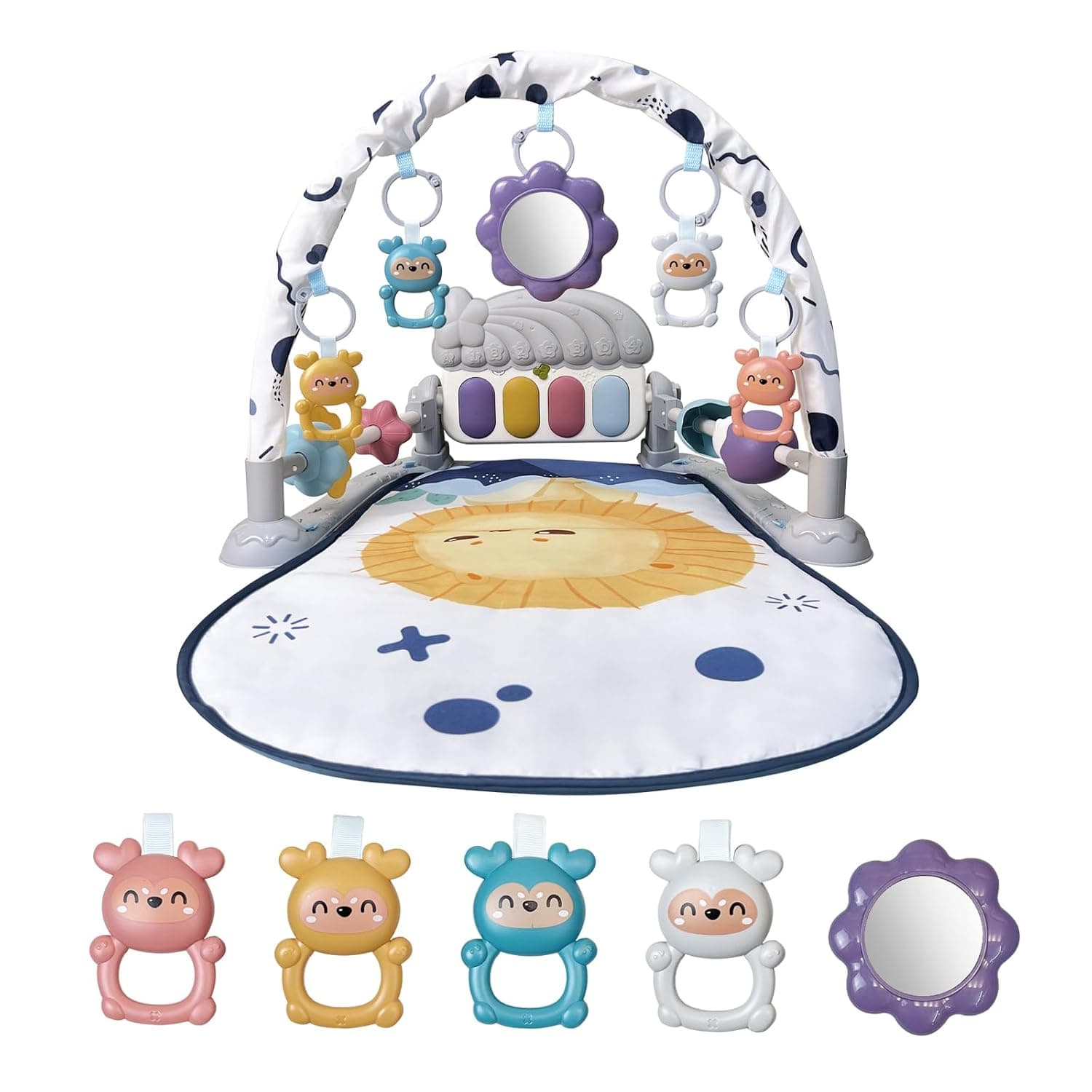 Baby Play Gym Mat, Baby Gym Activity Center, Kick and Play Piano with Music and Light, Tummy Time Toys for Newborn Babies Infants Boys Girls 0-3-6-9-12 Months (Grey)