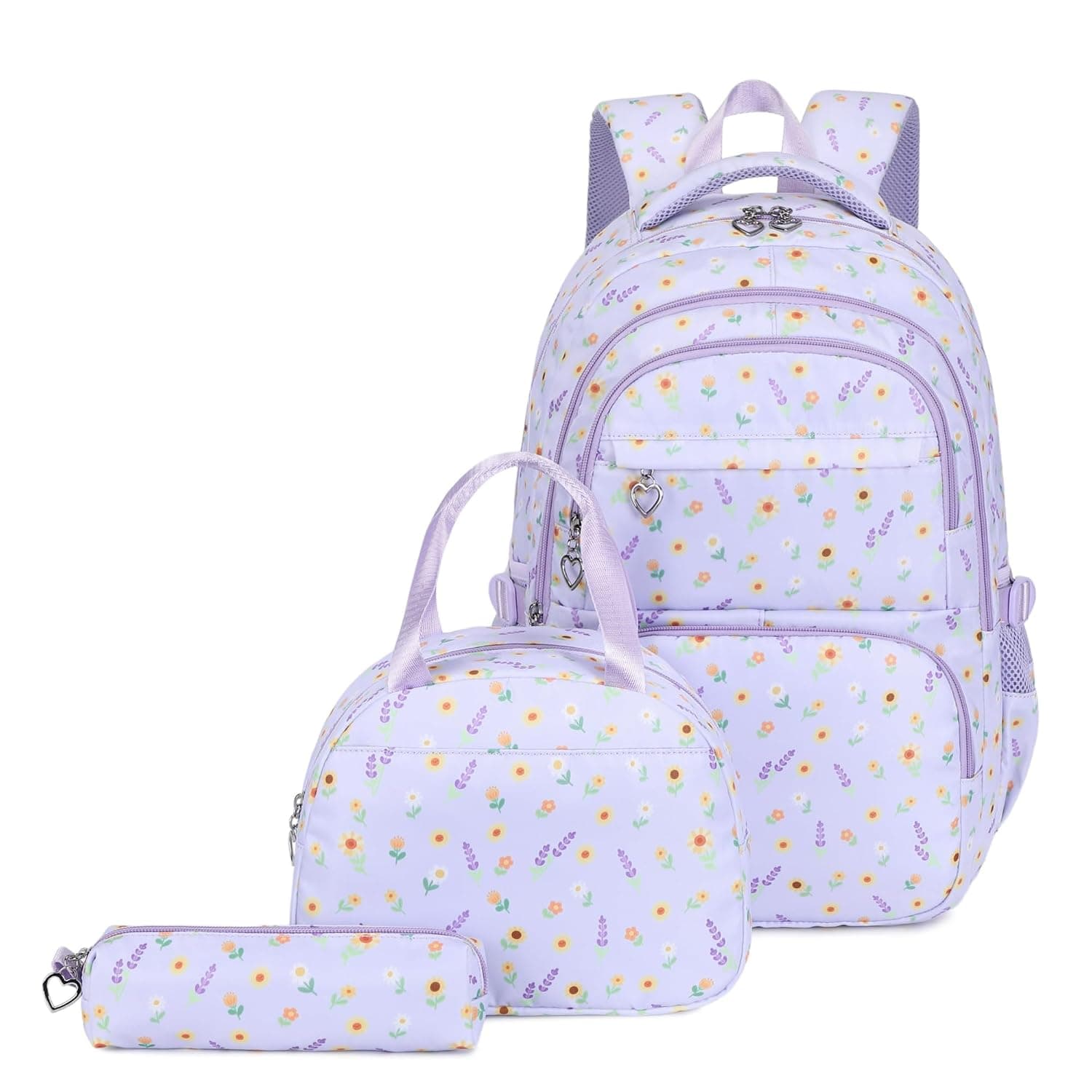3Pcs Flower Print Girls Backpack and Lunch Bag Set for Kids School Bag Bookbag