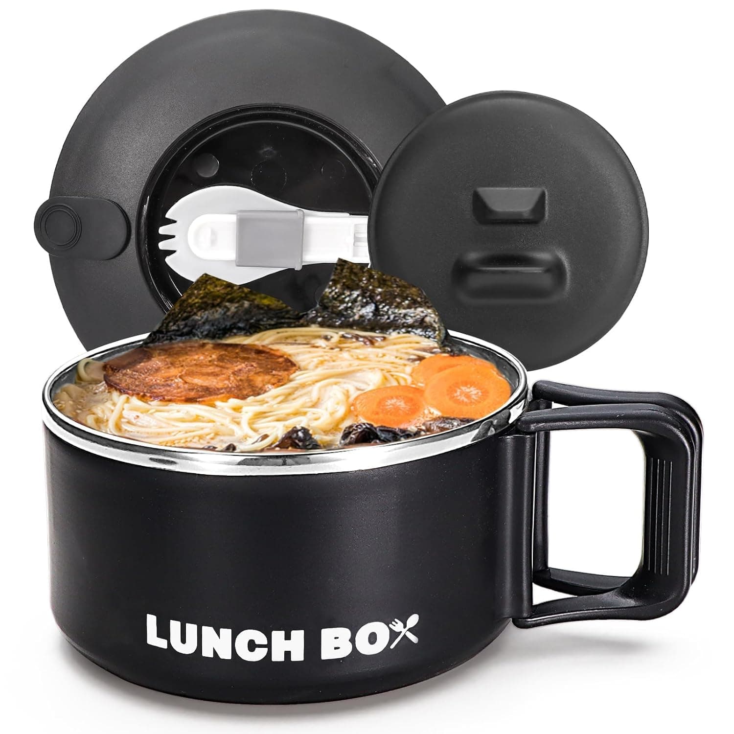 Microwave Ramen Bowl with Lid and Handle, 40.5 Oz Stainless Steel Liner Microwavable Soup Noodle Bowls, for Cereal, Noodles, Ramen, Pasta, Salad, Dishwasher & Microwave Safe (Black)