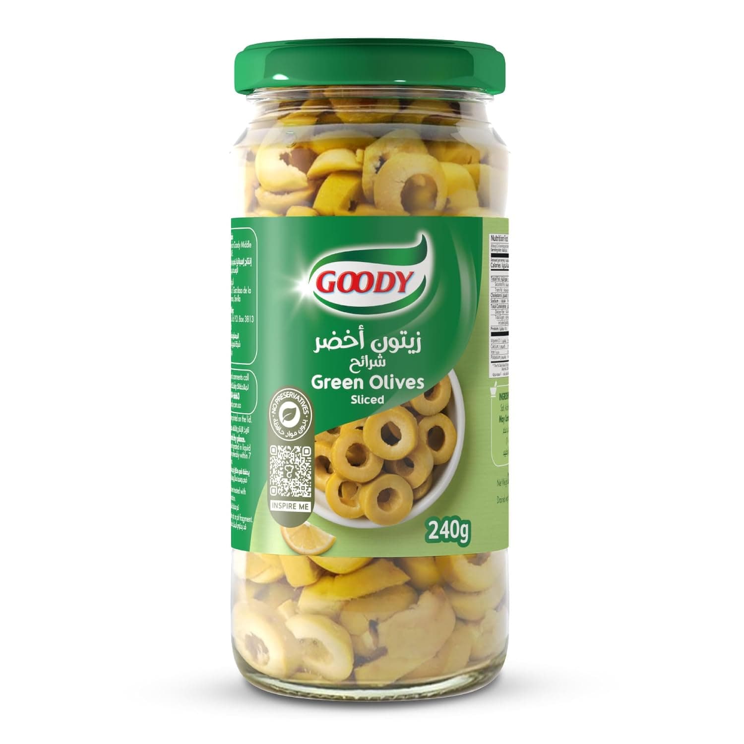 Goody Green Olives Sliced 240 g Jar, No Preservatives, Ready To Serve, Intense Flavor, Perfect For Meals And Salads
