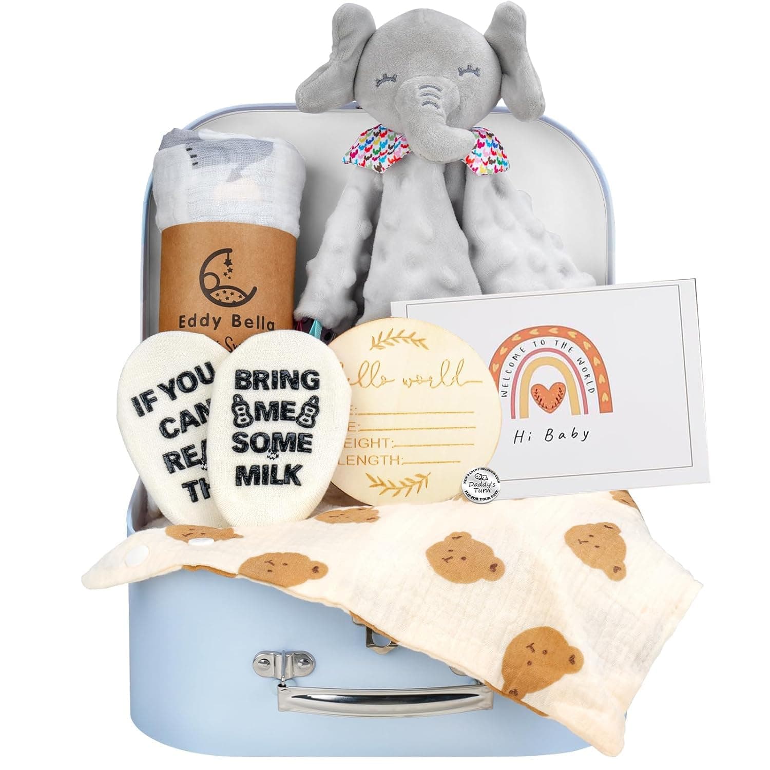 Baby Boy Gift Basket Set, 8Pcs Newborn Baby Essentials Baby Gift Baskets Set, Cute & Practical Baby Boy Gift Baskets for Newborn, Baby Boy Gifts, Best Welcome Baby Gift & Gender Reveal Gift Basket