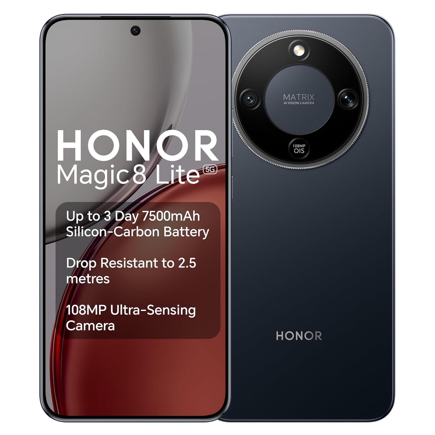 Honor Magic8 Lite Dual-SIM 512GB ROM + 8GB RAM (GSM Only | No CDMA) Factory Unlocked 5G Smartphone (Midnight Black) - International Version