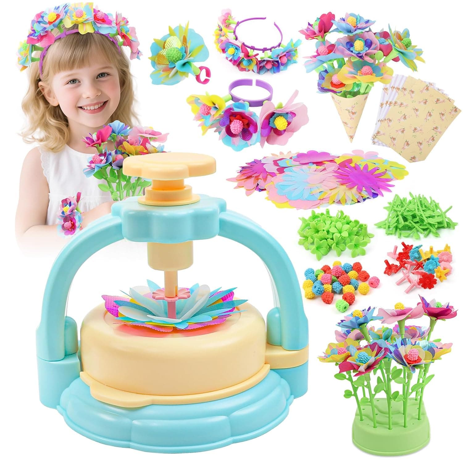 Flower Craft Kit for Kids Ages 4-8 – DIY Fabric Bouquet Toy for Girls and Boys – No Glue Reusable STEM Gift – Make 32+ Flowers – Birthday Arts & Crafts Activity