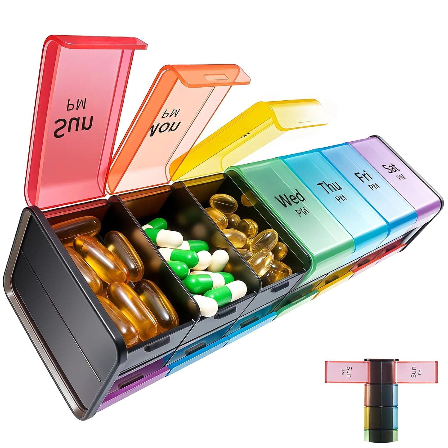 Daviky Extra Large Weekly Pill Organiser with Double Sides for AM & PM Use, XL Tablet Organiser 2 times A Day, BPA-Free Daily Pill Box, Jumbo Medication Organizer for Fish Oils, Vitamins & Supplements