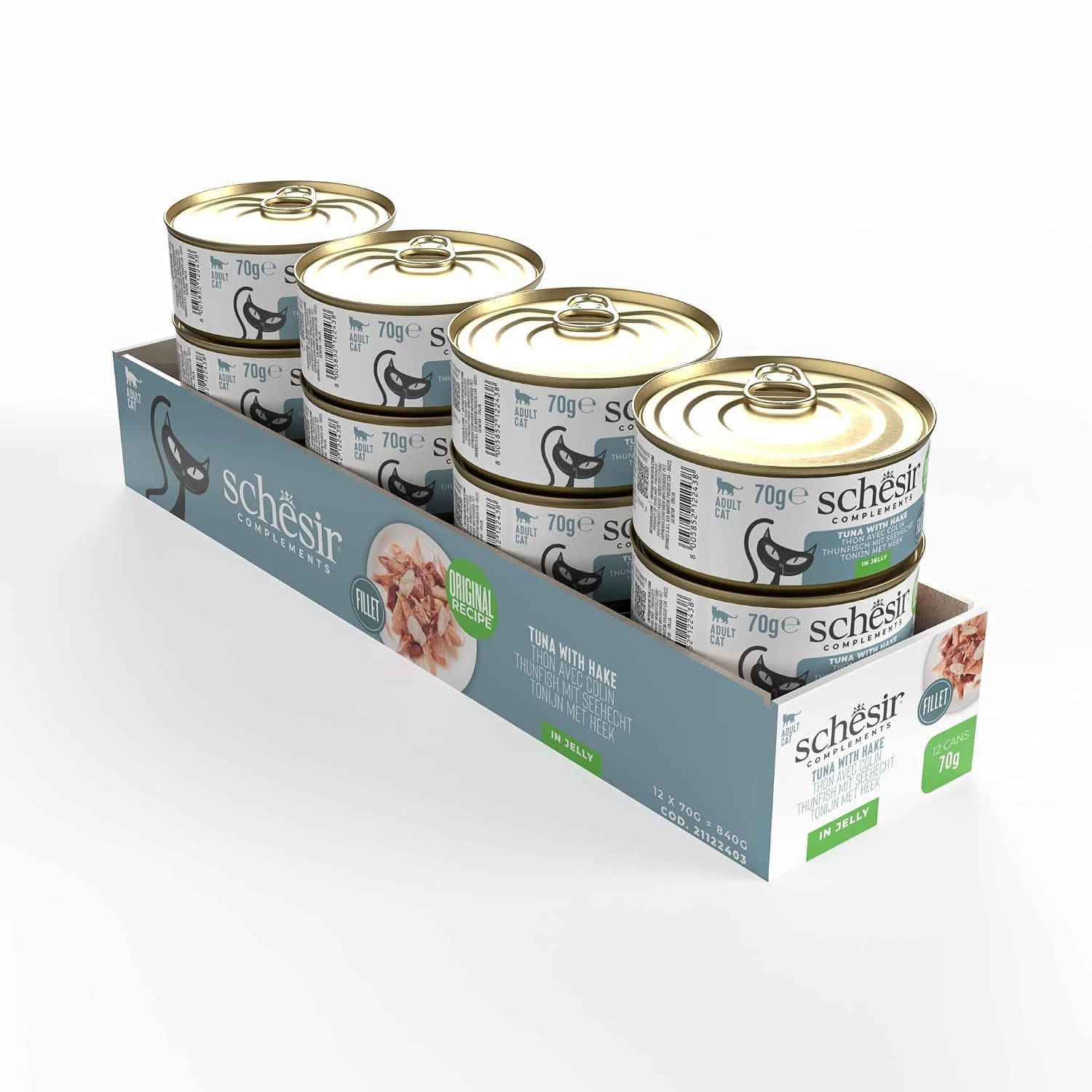 Schesir Complements Cat Wet Food in Jelly Can- Tuna With Hake 70g x12