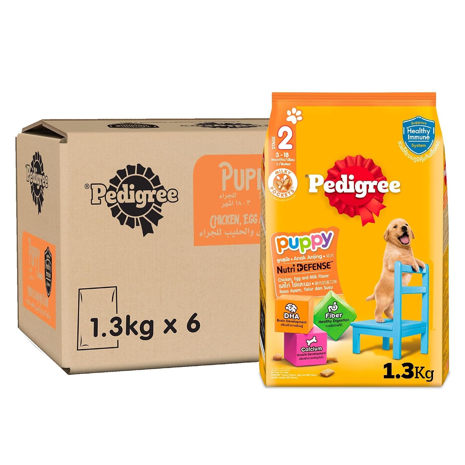 Pedigree Chicken & Eggs, Dry Dog Food (Junior), 1.3 Kg - Pack of 6