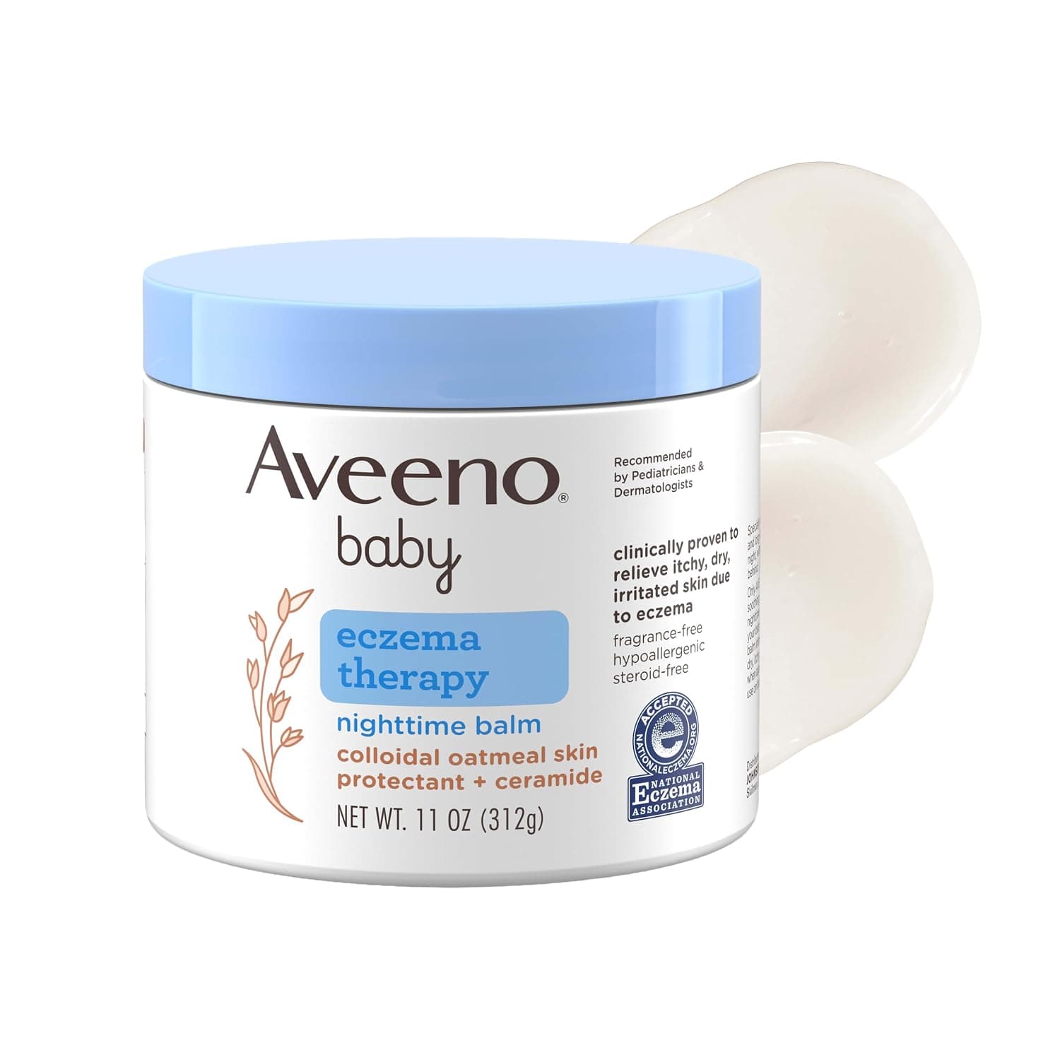 Aveeno Baby Eczema Therapy Nighttime Balm, with natural Colloidal Oatmeal and Dimethicone for Dry Skin and Baby Eczema Relief, 11 oz., No Artificial Color
