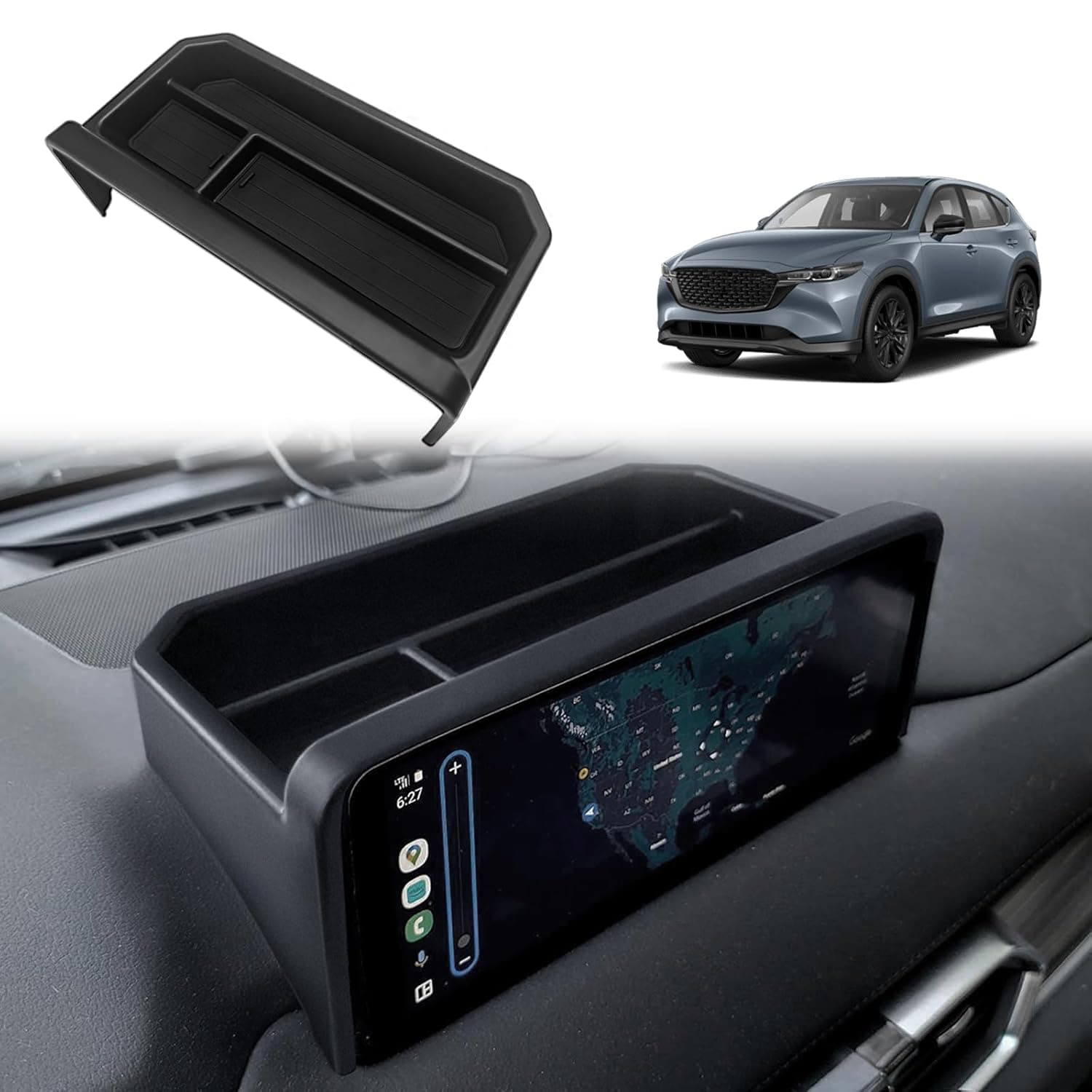 Muslogy Dash Storage Box Behind Screen Center Console Organizer Compatible with Mazda CX5 CX-5 Accessories 2022-2025 Sunglasses Holder Dashboard Insert Tray ABS Interior Secondary Accessories