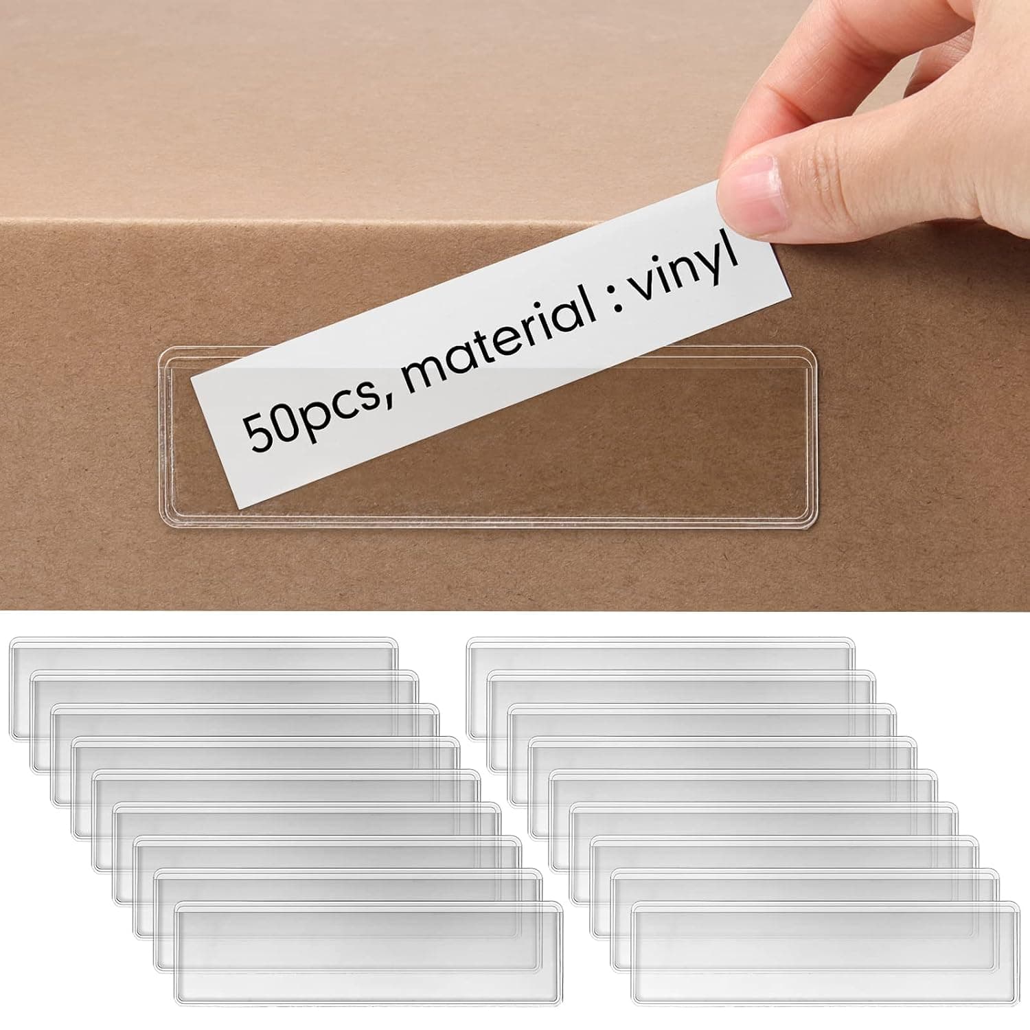 Epakh 50 Pcs Self Adhesive Label Holders 1.2 x 4.3 in Shelf Tag Pockets | Insert Card Sleeves for Storage Bin Shelving Warehouse Office Retail Drawer Mailbox Organization Identification
