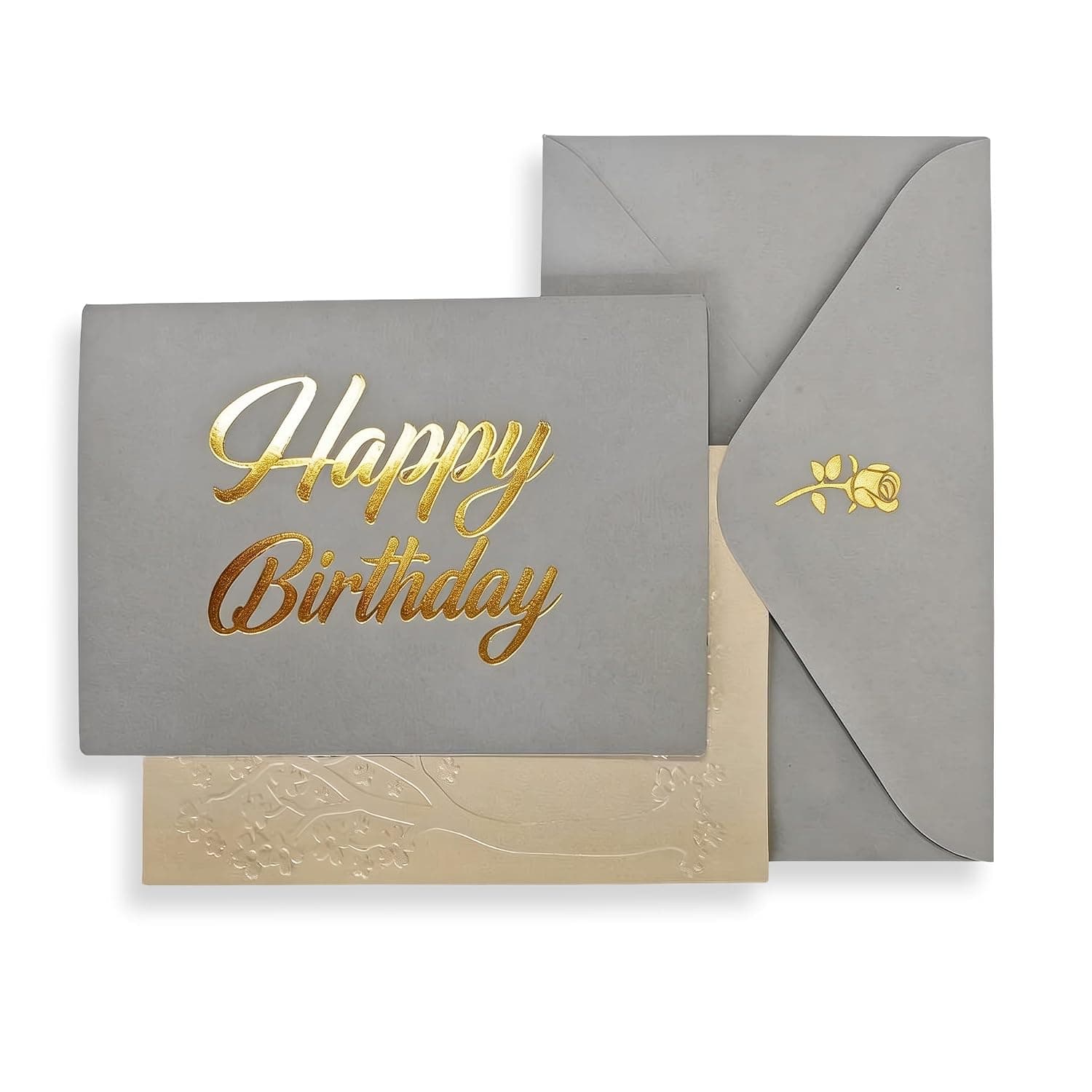 Premium Birthday Card with Gold Embossing,Luxury Gray Happy Birthday to You Card With Envelope And Seal - Gift for Boyfriend,Mum,Daddy - Postcard