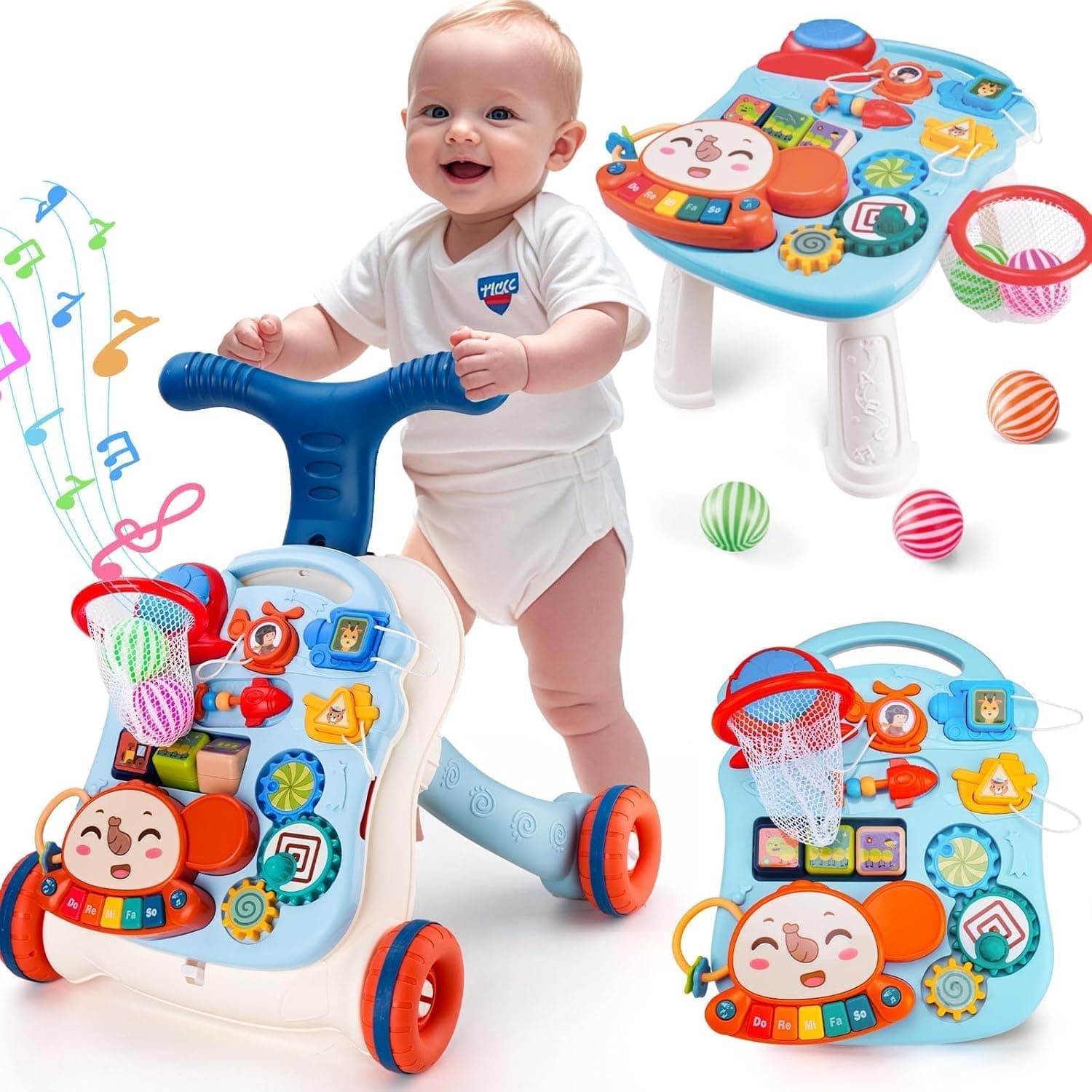 Baby Walker,3 in 1 Push Walker Baby,Walkers for Girls Boys, Baby Walking Toy for 1 Year old Learning to Walk, Sit to Stand, Baby Push Toy, Walker Girl 12 months and up,Blue