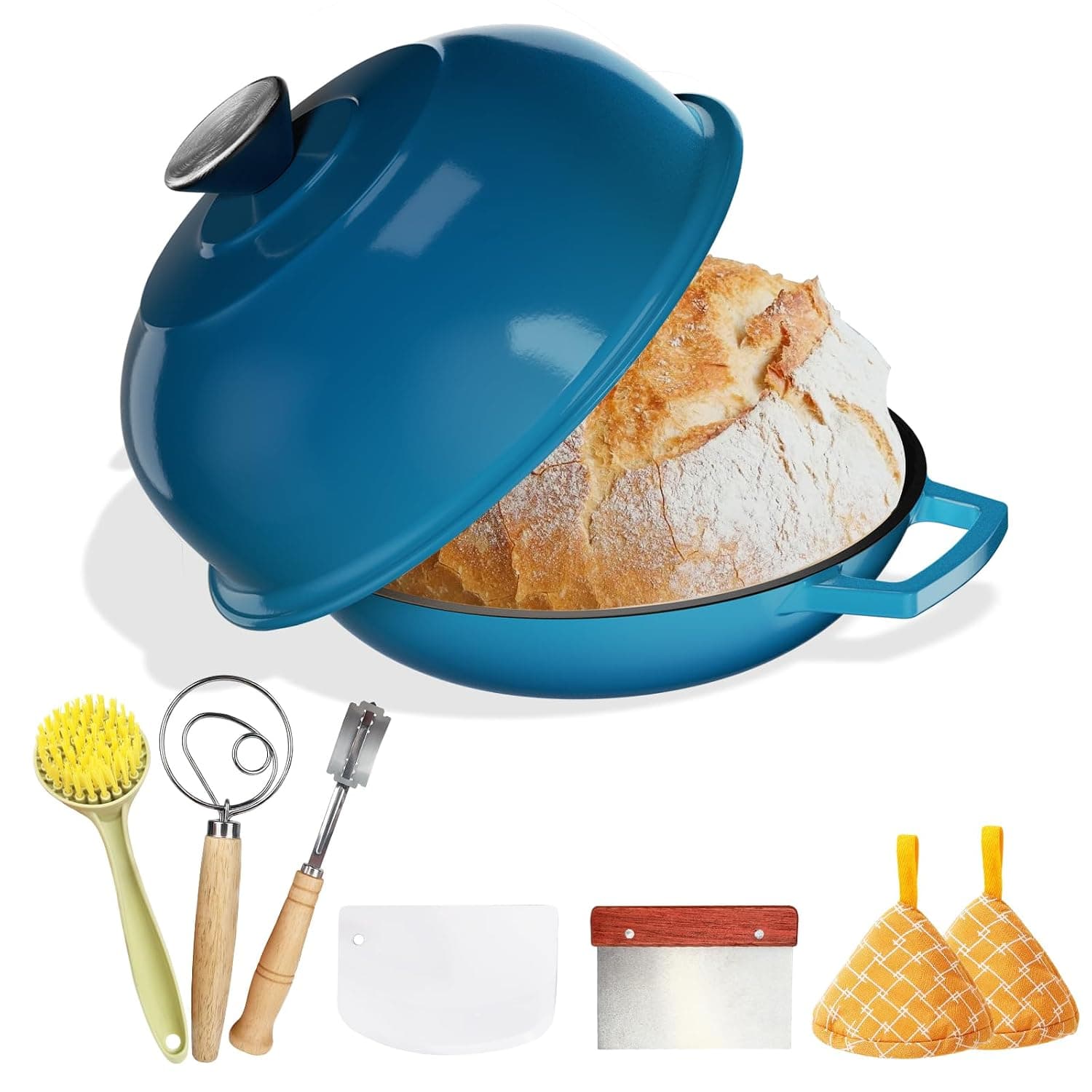 YUTANN Enameled Dutch Oven Cast Iron, 5QT Dutch Oven for Sourdough Bread Baking, Titanium-Enamel Nonstick Coating, Dual Handles Dutch Pots for Braising/Roasting, Oven/Gas Stove/Stovetop Safe