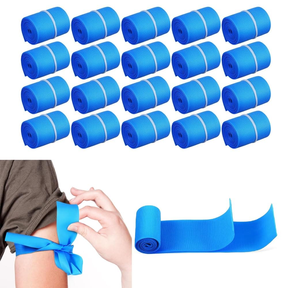 Tourniquet, Disposable Outdoor Elastic Tourniquet, TPE Non Latex Rubber Medical Band for Blood Draw First Aid, Single Use, First Aid Kit Accessories, Hemostatic Zip Ties 1 x 18" - (Blue 20Pcs)