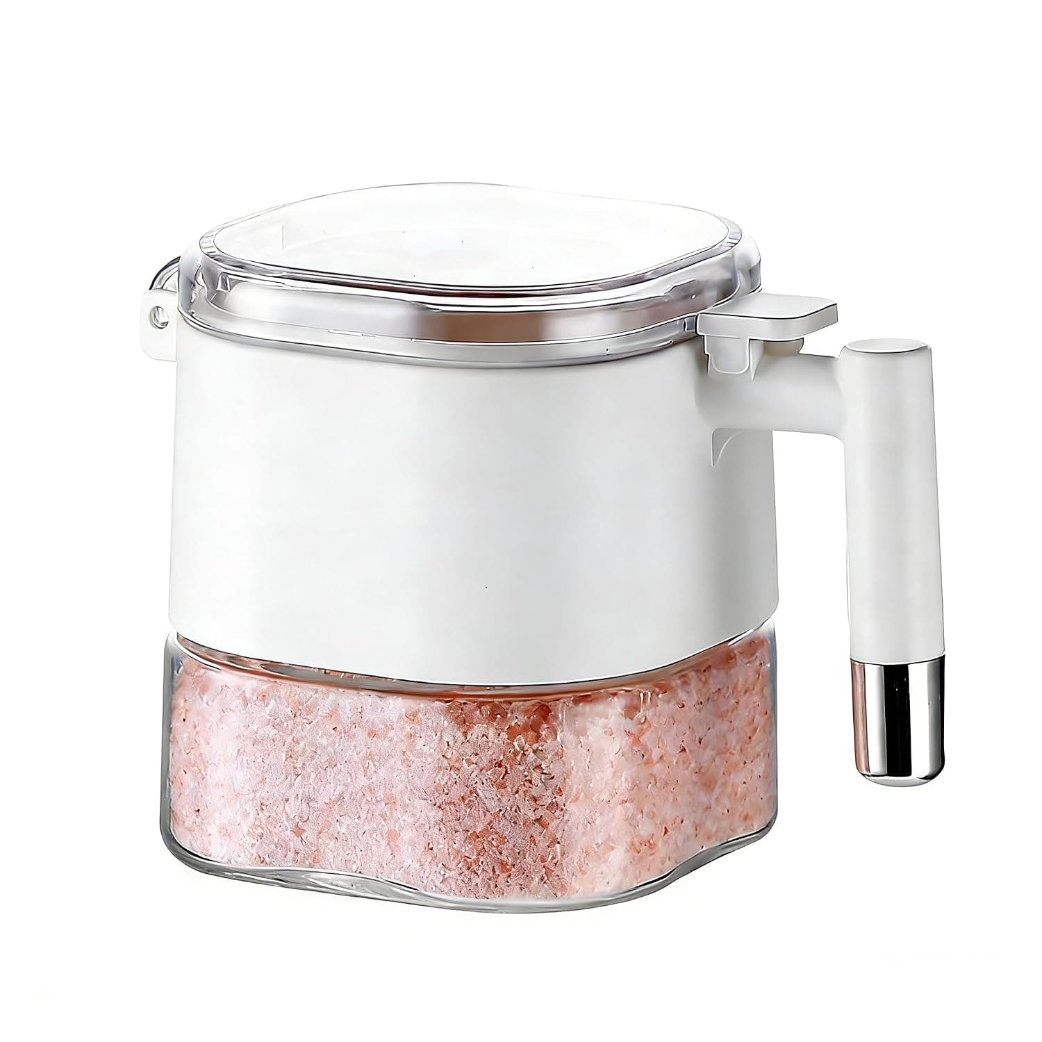16 oz Airtight Sealing Condiment Container with Lid, One-Touch Open Glass Seasoning Box, White Condiment Containers, Leakproof Moistureproof Kitchen Storage Jar for Spices, Salt, Sugar, Dry Goods