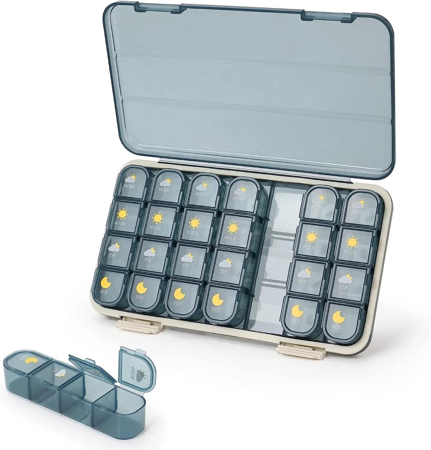 Weekly Pill Medicine Organizer, 7 Day Medicine Organizer Box 4 Times a Day, Portable Pill Medicine Box Case Holder Container Dispenser for Vitamin, Fish Oils, Supplements(Blue)