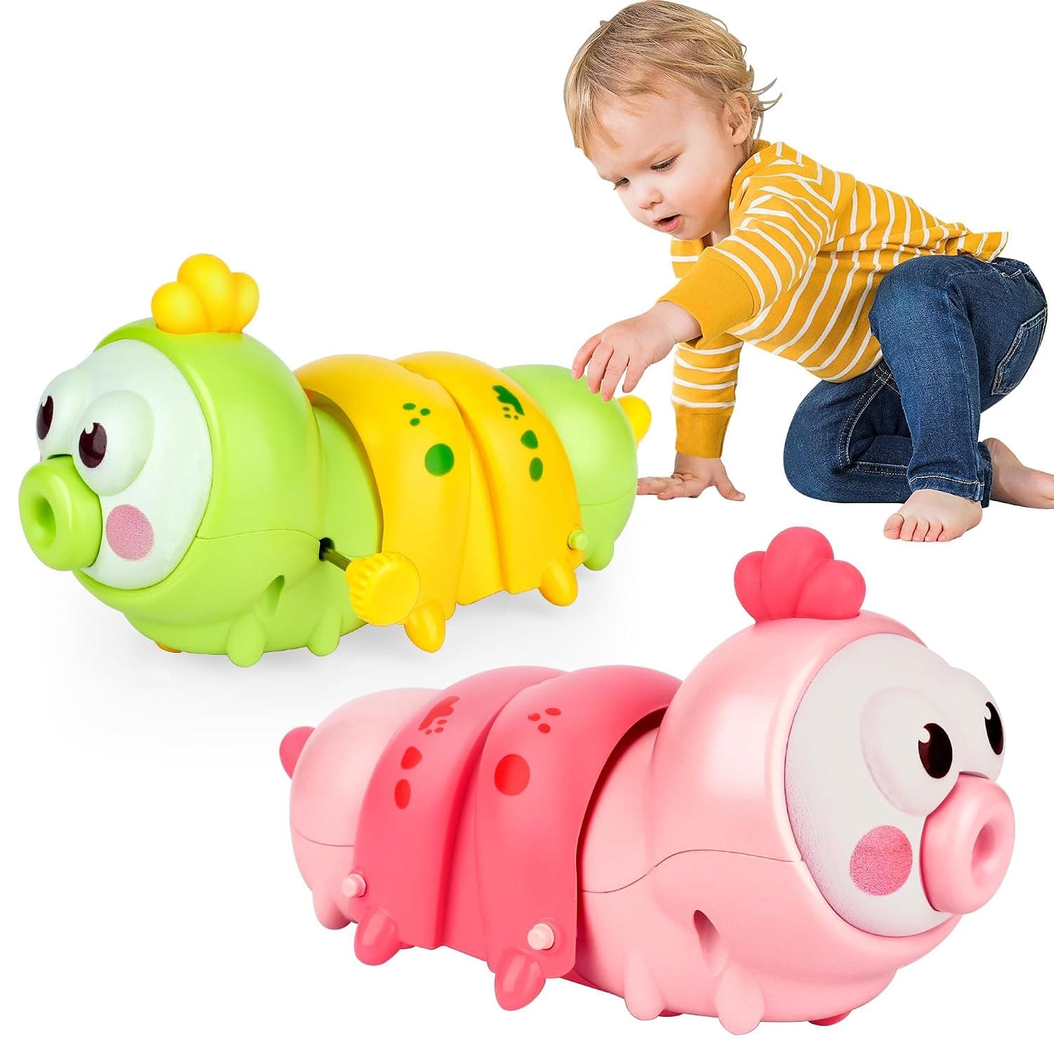Crawling Baby Toy, Tummy Time Toys, 2 Pack Wind Up Caterpillar Walking Toy for Baby Kids Boys Girls, Preschool Toddler Activities, Birthday Gift for Kids, Infant Sensory Tummy Time Toys
