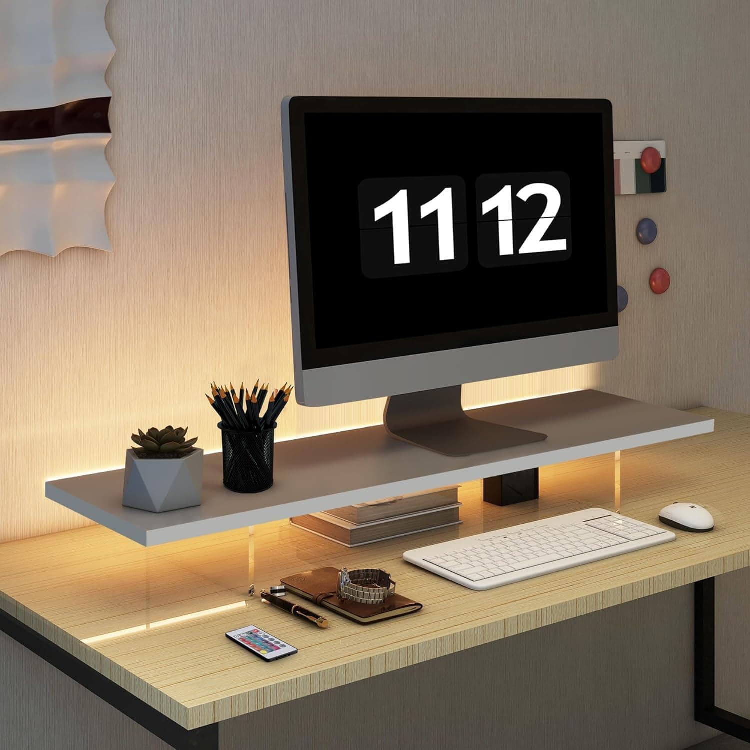 Yelajoy Monitor Stand Riser,Wood & Acrylic Computer Monitor Stand,Desk Accessories Desktop Organizer Stand for Computer,Laptop,Printer,PC & TV Screen Riser (White)