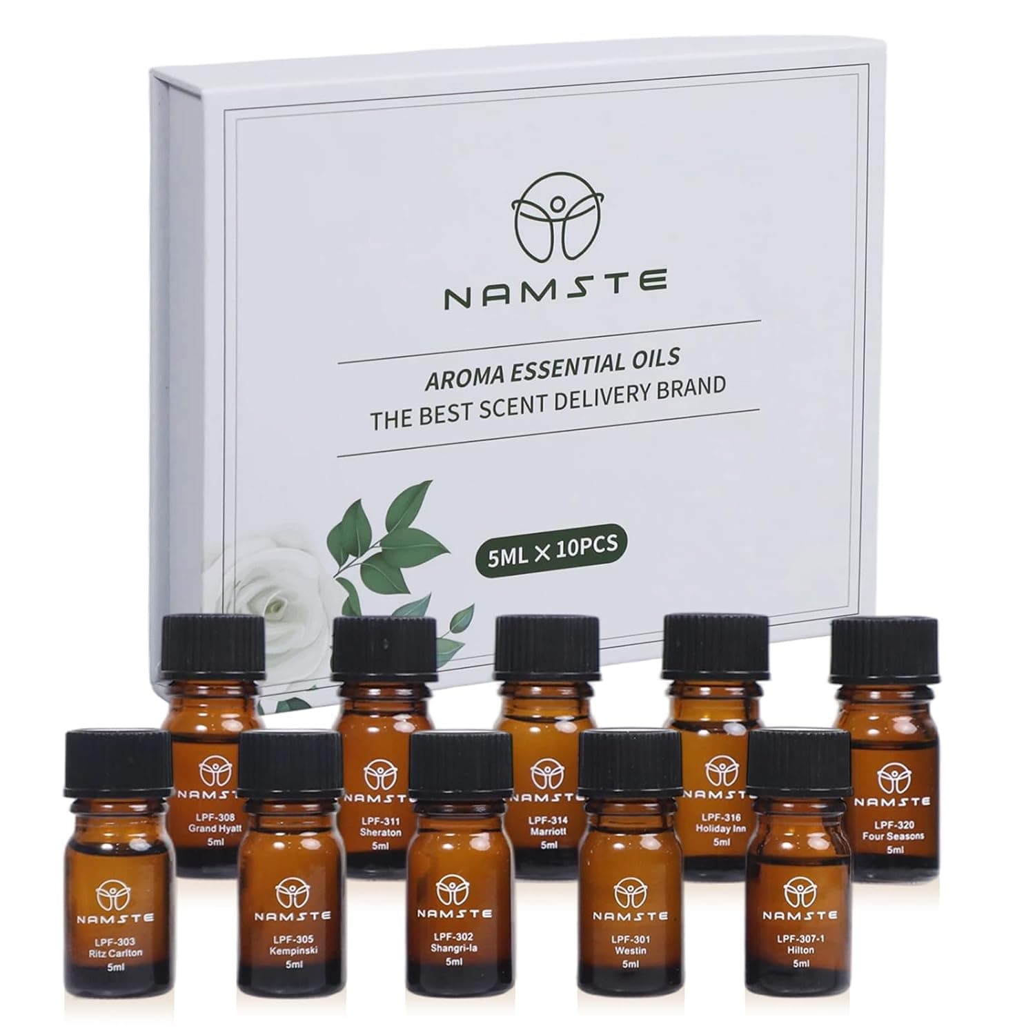 NAMSTE 5mlx10 Hotel Collection Essential Oil Set, Luxury Aroma Diffuser Oil
