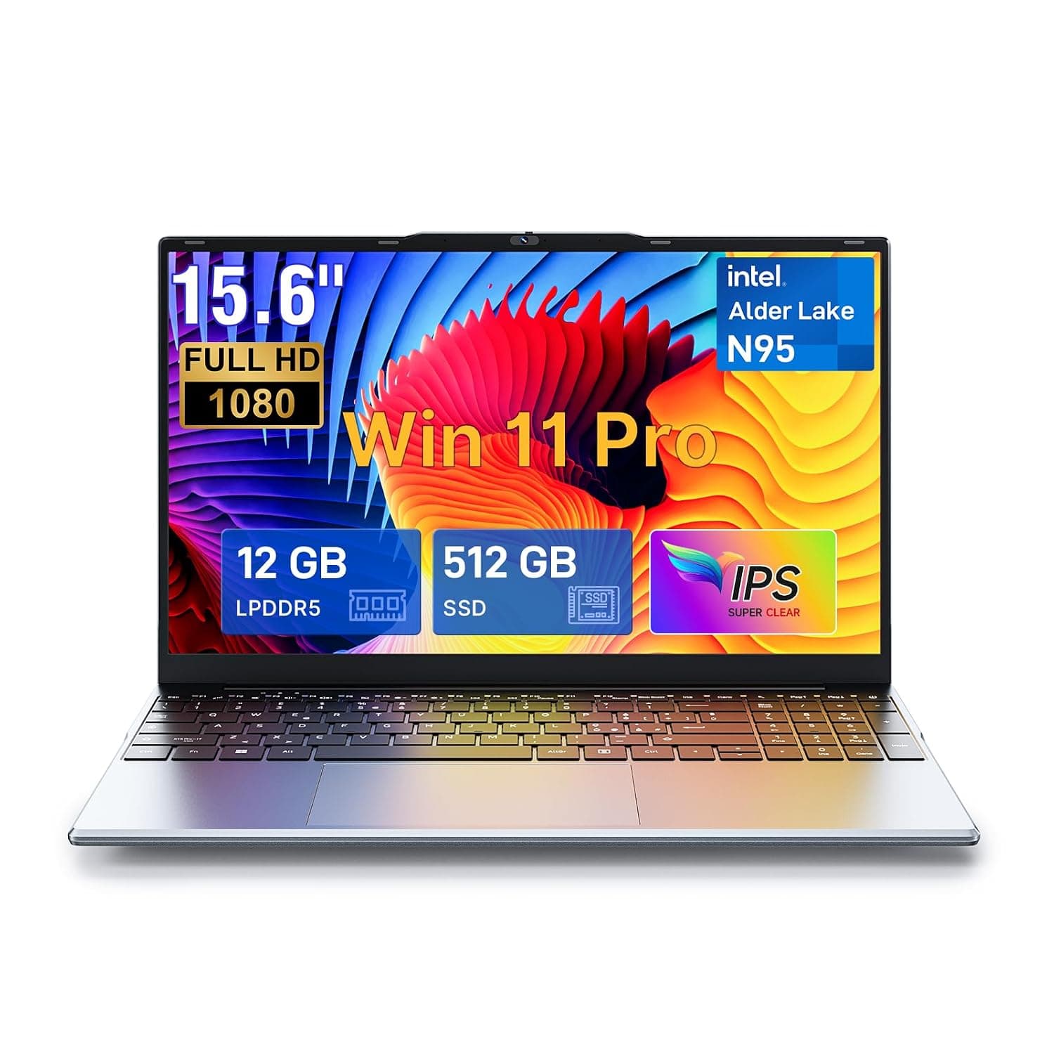 2026 15.6" FHD Windows 11 Pro Traditional Laptop Computer, Intel 12th Gen N95 (Up to 3.4GHz), 12GB RAM 512GB SSD for Business Office Student School College, Notebook, Laptop Lightweight Portable
