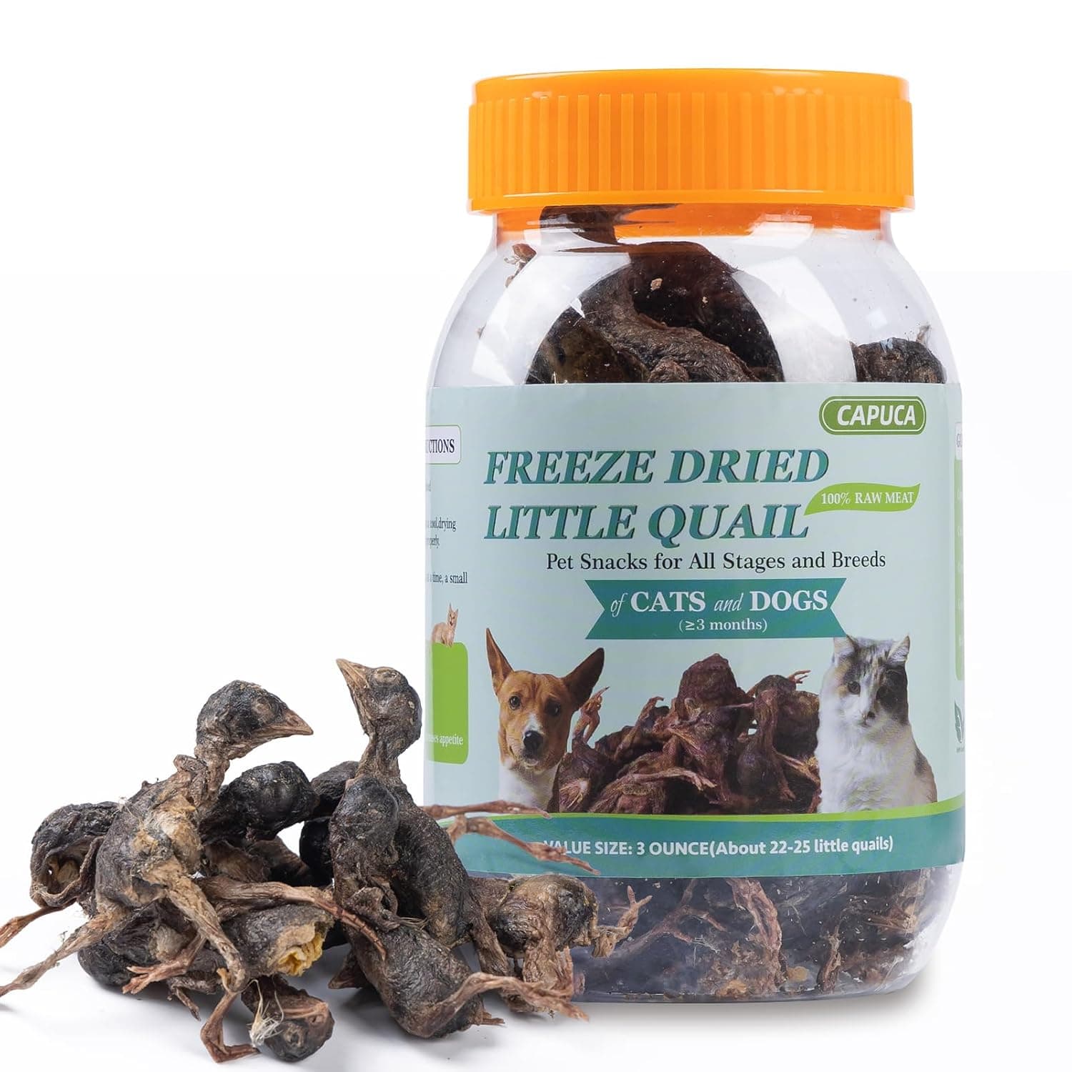 Freeze-Dried Quail Cats & Dogs Treats - Single Ingredient Pet Snacks, High-Protein Training Rewards, Grain-Free, Easy Digestion (3oz)