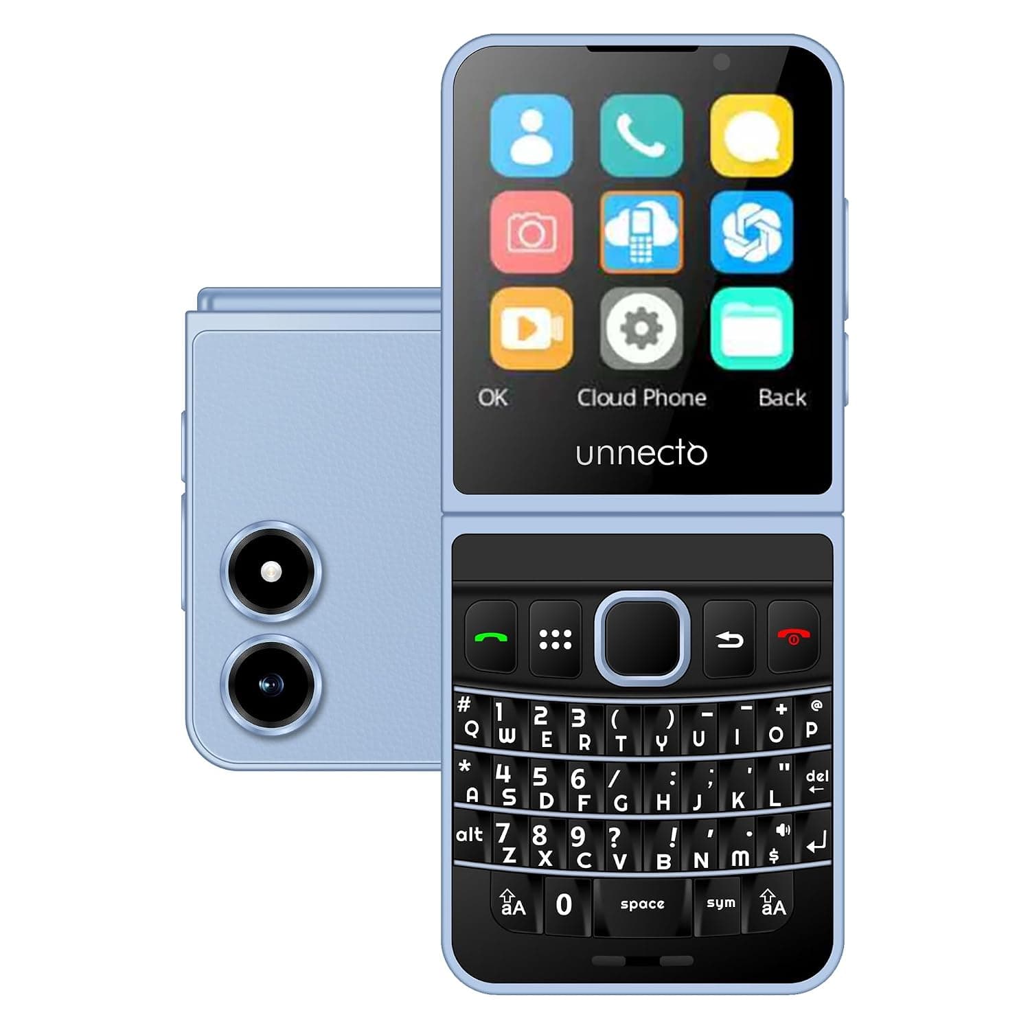 Snap | Unlocked Flip Phone | QWERTY | 2025 | US Warranty | Blue | Dual SIM, 4G, LTE, Cloud Phone OS, 1000mAh, 2.51" Display, Bluetooth 5.0, QWERTY Keyboard, Textured Shell, 2MP Camera