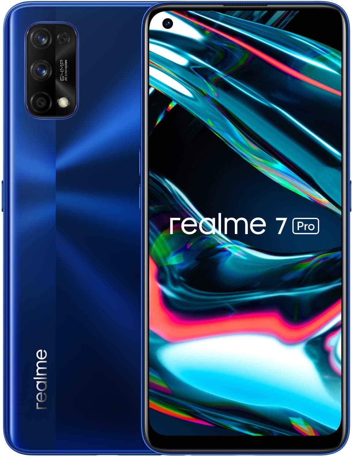 Realme 7 Pro Mirror Blue, 6.4” AMOLED Full Screen Display, Quad Camera, 4500mAh Battery with 65W Dart Charge, Sim Free Smartphone, Dual Sim, UK Plug