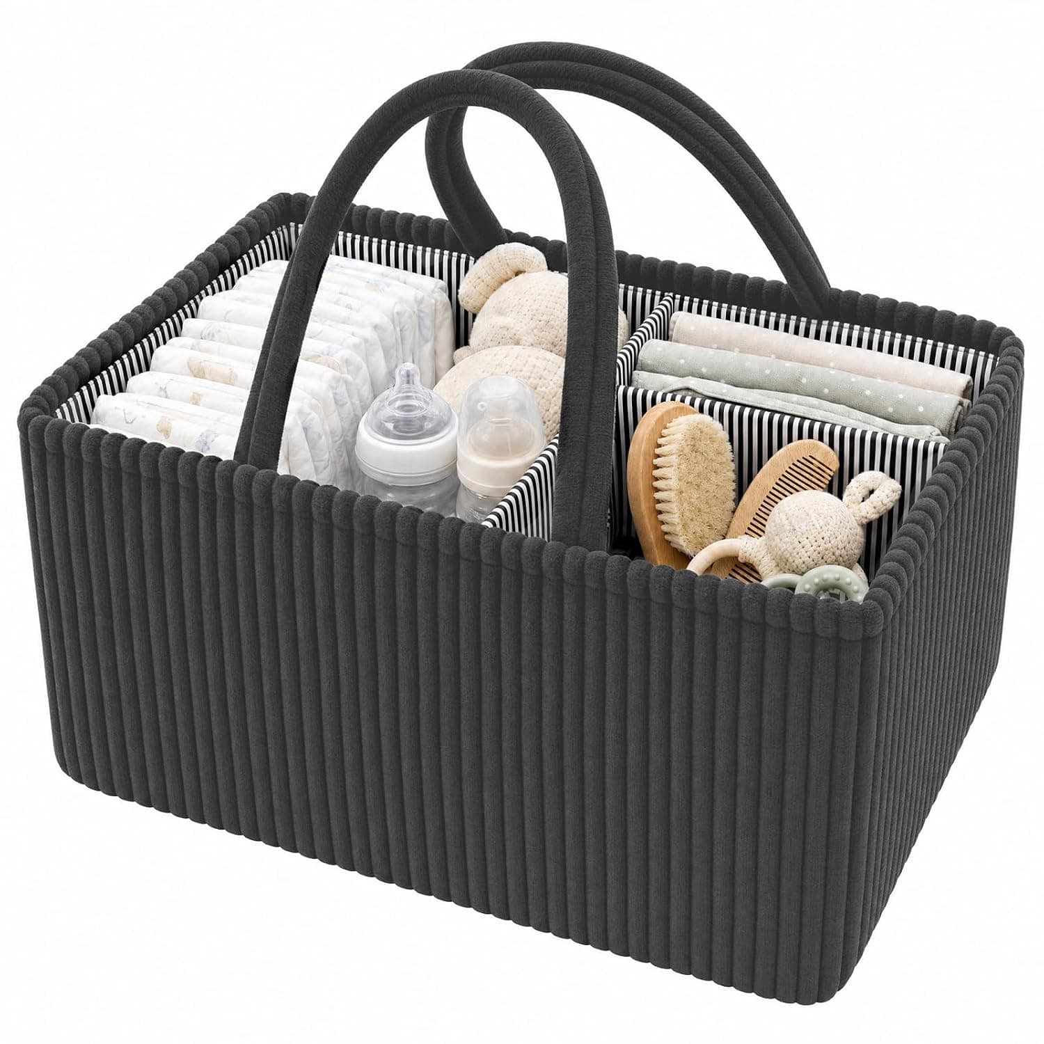 JTWEB Baby Nappy Caddy Organiser for Changing Table – Portable Nursery Storage Basket with Handle, Newborn Essentials Tote for Home & Nursery Use(Grey)