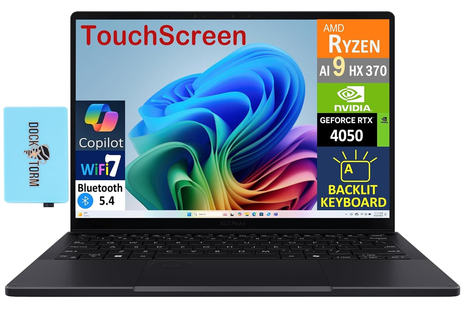 ASUS ProArt PX13 (Replace P16) 2-in-1 AI Laptop 13.3" Touch OLED 3K Display | 500 nits (Ryzen AI 9 HX 370, RTX 4050, 32GB LPDDR5X, 1TB SSD, Backlit KYB, WiFi 7, BT 5.4, Win11H) w/DKZ USB Port Expander